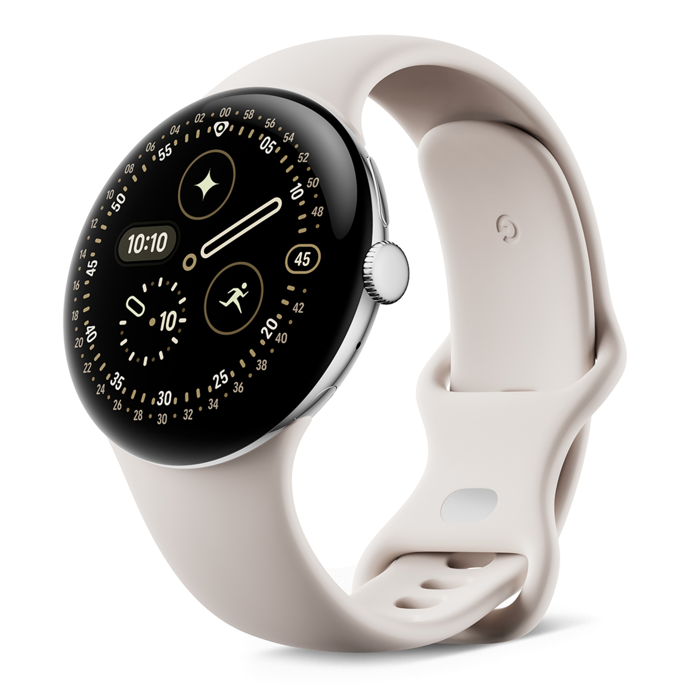 Google Pixel Watch 4 45mm, Caja de aluminio color plata pulida y correa deportiva en Porcelana, Wi-Fi Smartwatch Plata-3