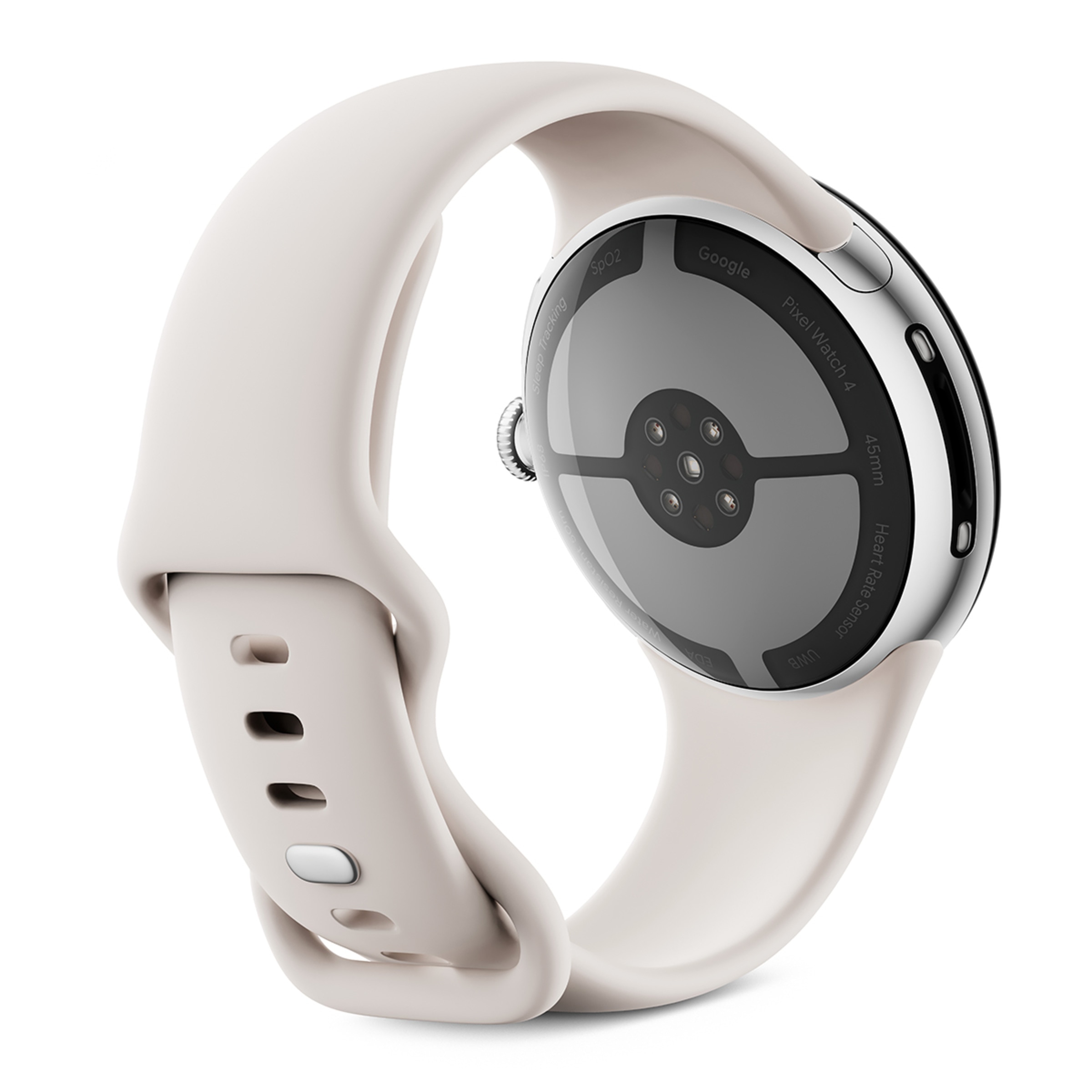 Google Pixel Watch 4 45mm, Caja de aluminio color plata pulida y correa deportiva en Porcelana, Wi-Fi Smartwatch Plata-4