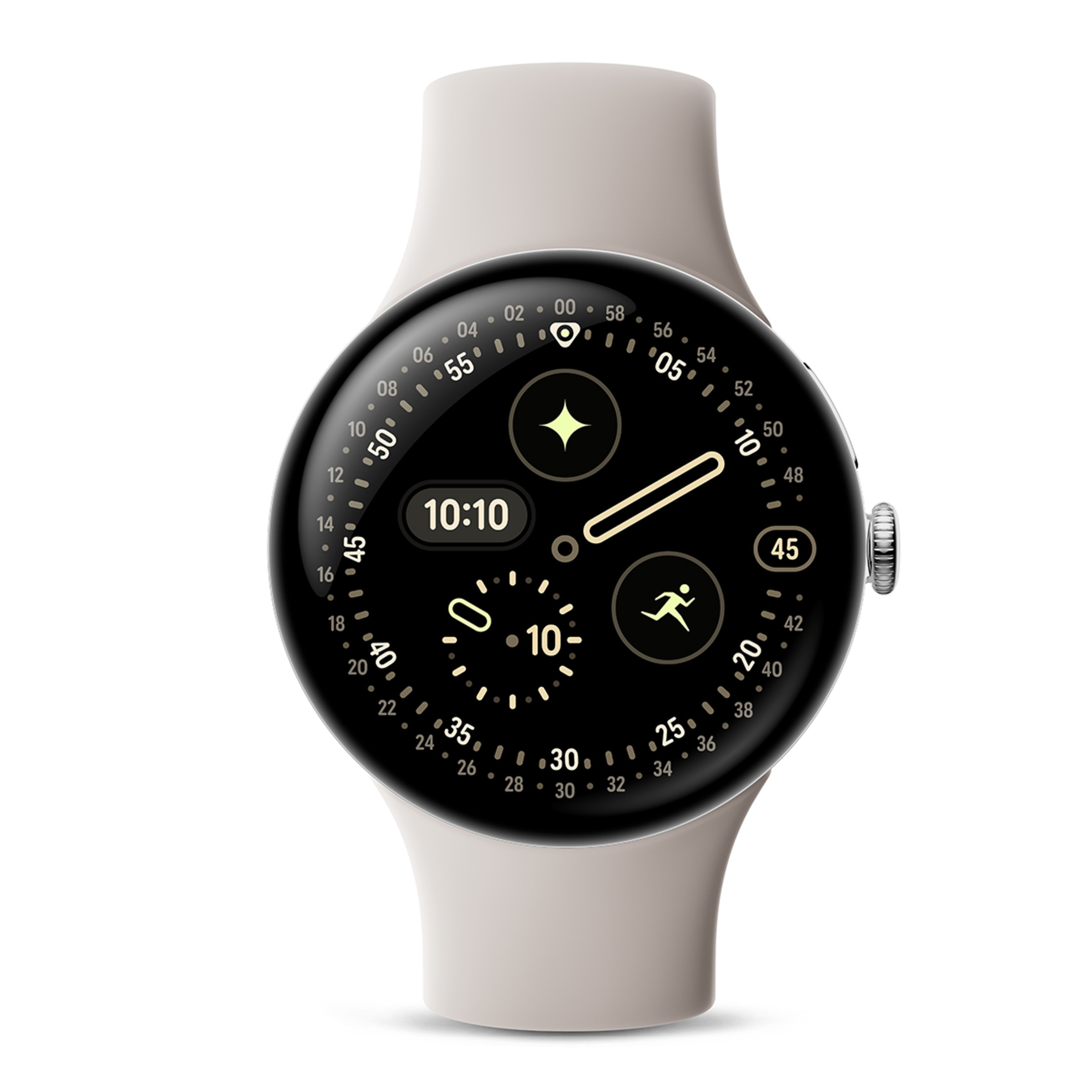 Google Pixel Watch 4 45mm, Caja de aluminio color plata pulida y correa deportiva en Porcelana, Wi-Fi Smartwatch Plata-2