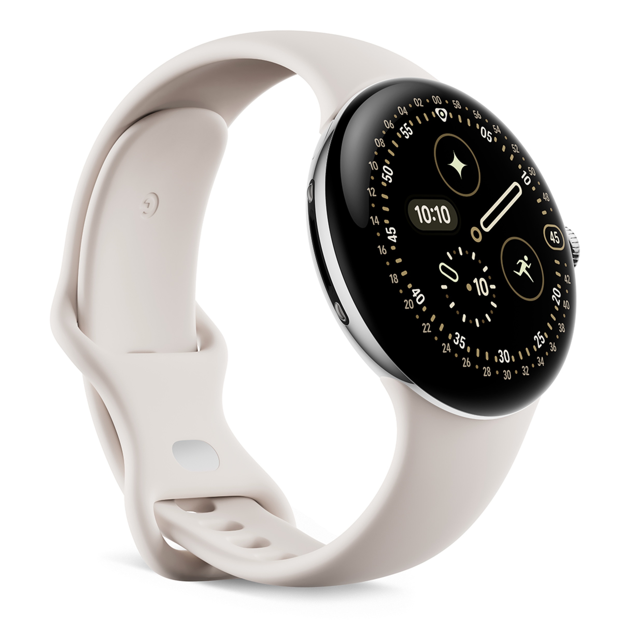 Google Pixel Watch 4 45mm, Caja de aluminio color plata pulida y correa deportiva en Porcelana, Wi-Fi Smartwatch Plata-1