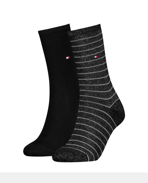 Imagen 0 de Pack de dos calcetines de mujer uno con rayas de lurex y otro liso