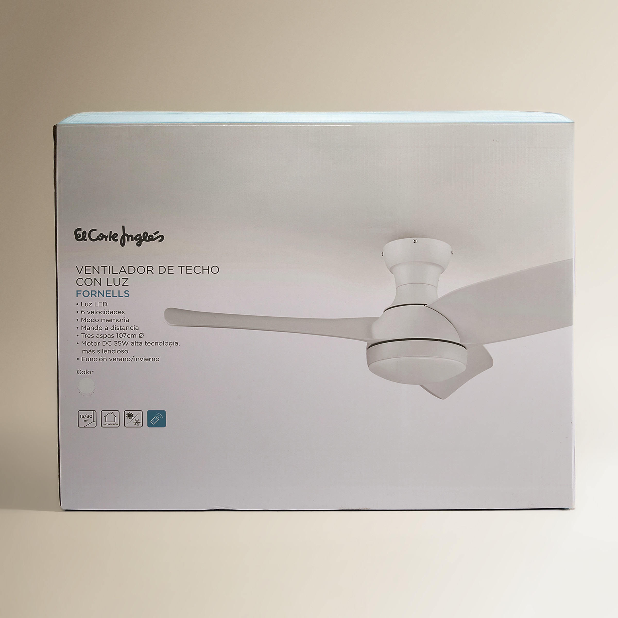Ventoinha de Teto com Luz LED e Motor DC Fornells - Branco Branco-8