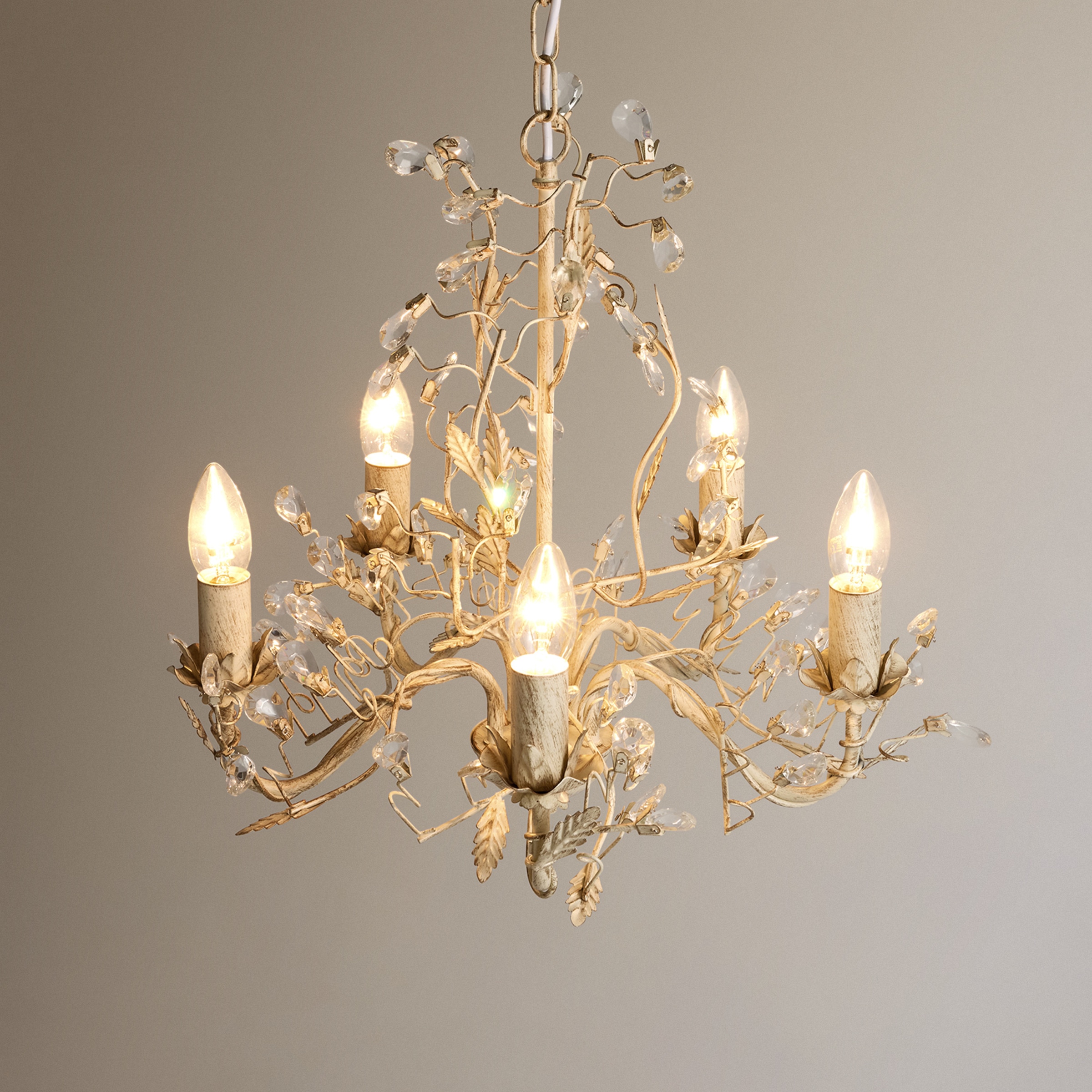 Candeeiro tipo candelabro de metal e cristal de 5 luzes Toscana Creme-3