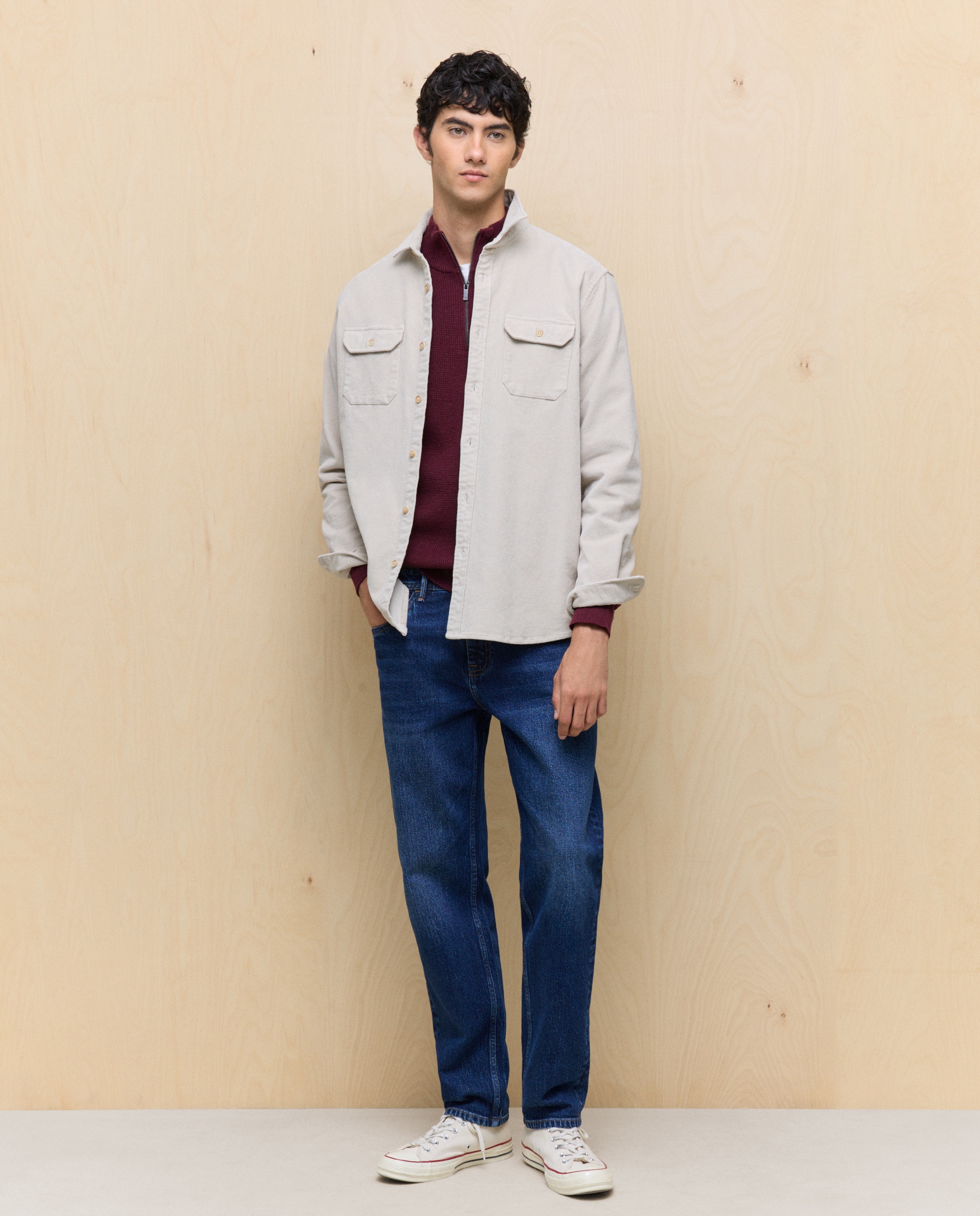 Camisola de Malha com Gola com Fecho de Correr Bordeaux-3