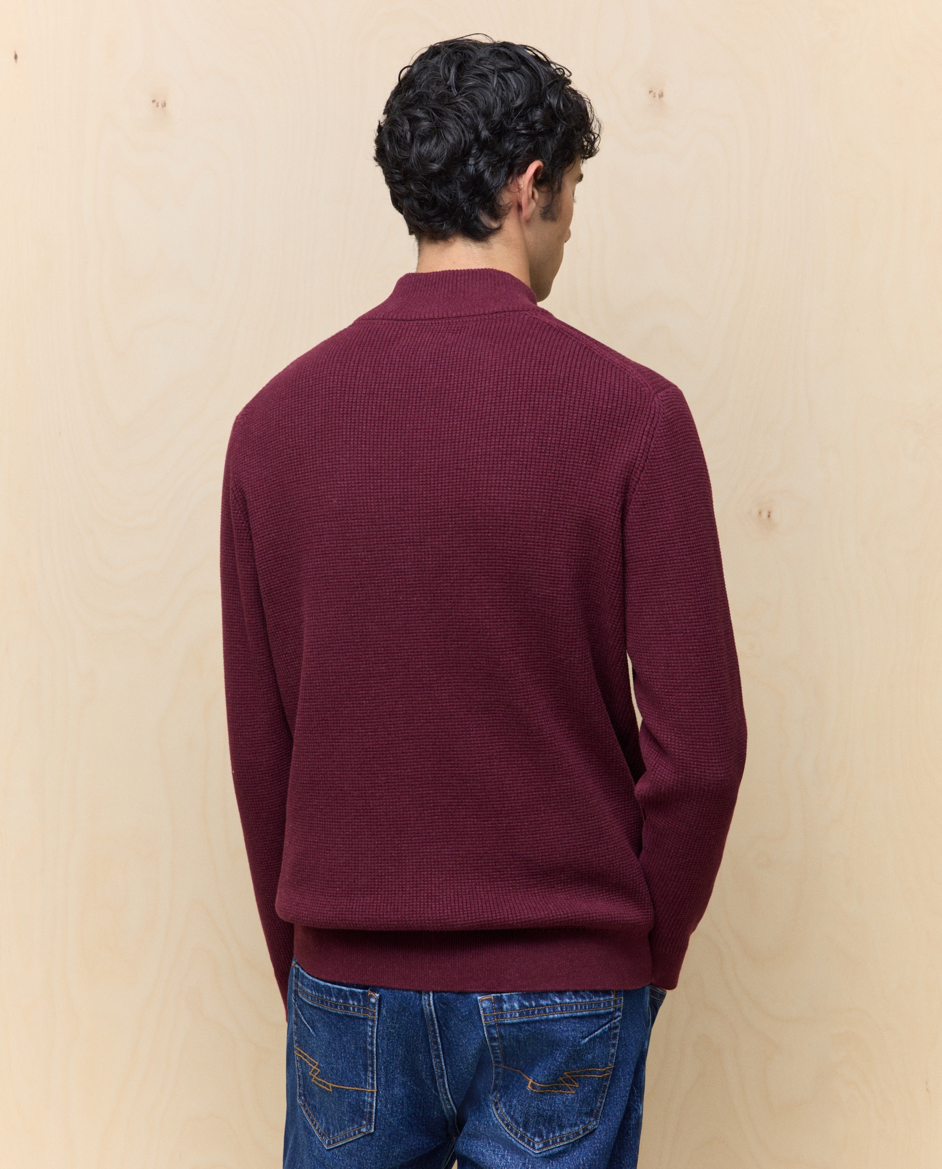 Camisola de Malha com Gola com Fecho de Correr Bordeaux-4