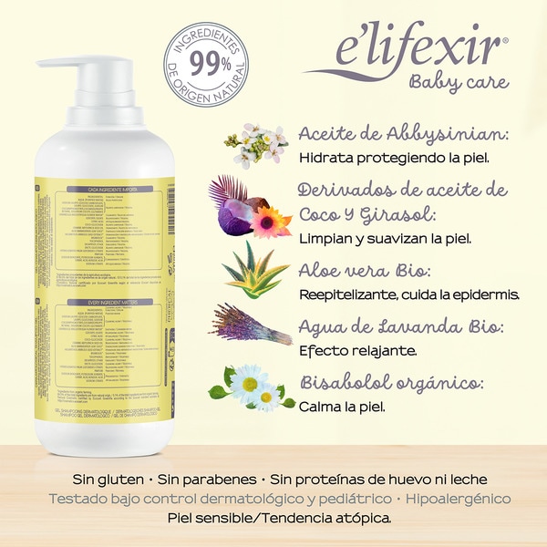 Baby Care gel- champú dermatológico 500 ml limpieza suave y delicada, relajante y protectora