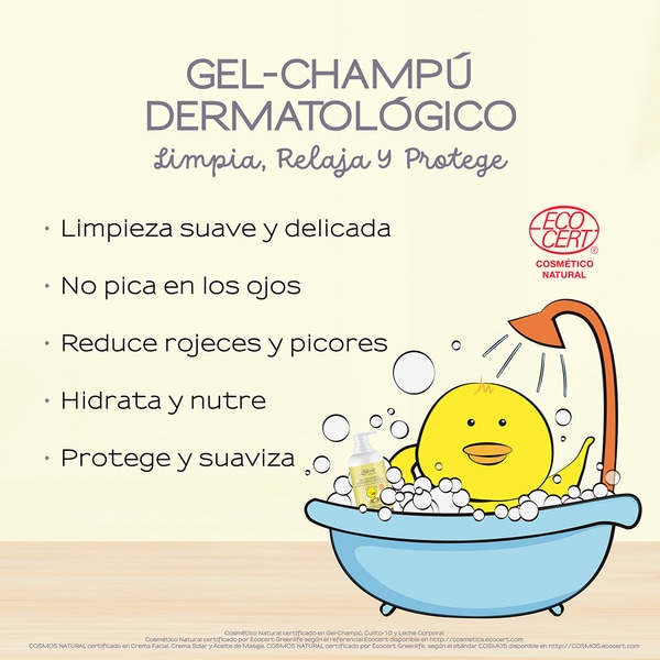Baby Care gel- champú dermatológico 500 ml limpieza suave y delicada, relajante y protectora