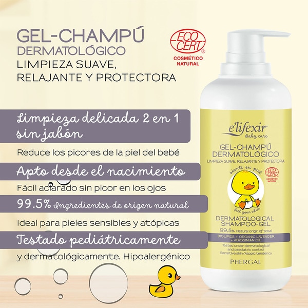 Baby Care gel- champú dermatológico 500 ml limpieza suave y delicada, relajante y protectora
