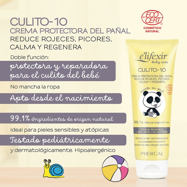 Baby Care Culito-10 crema protectora de pañal para piel sensible tube 75 ml reduce rojeces, picores, calma y regenera