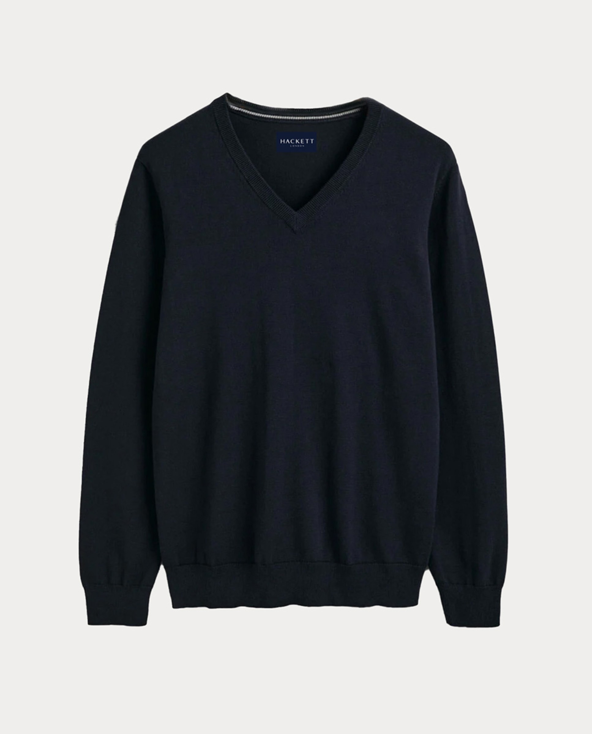 Camisola de Malha de Algodão com Gola em Bico Tamanhos Grandes Azul-1