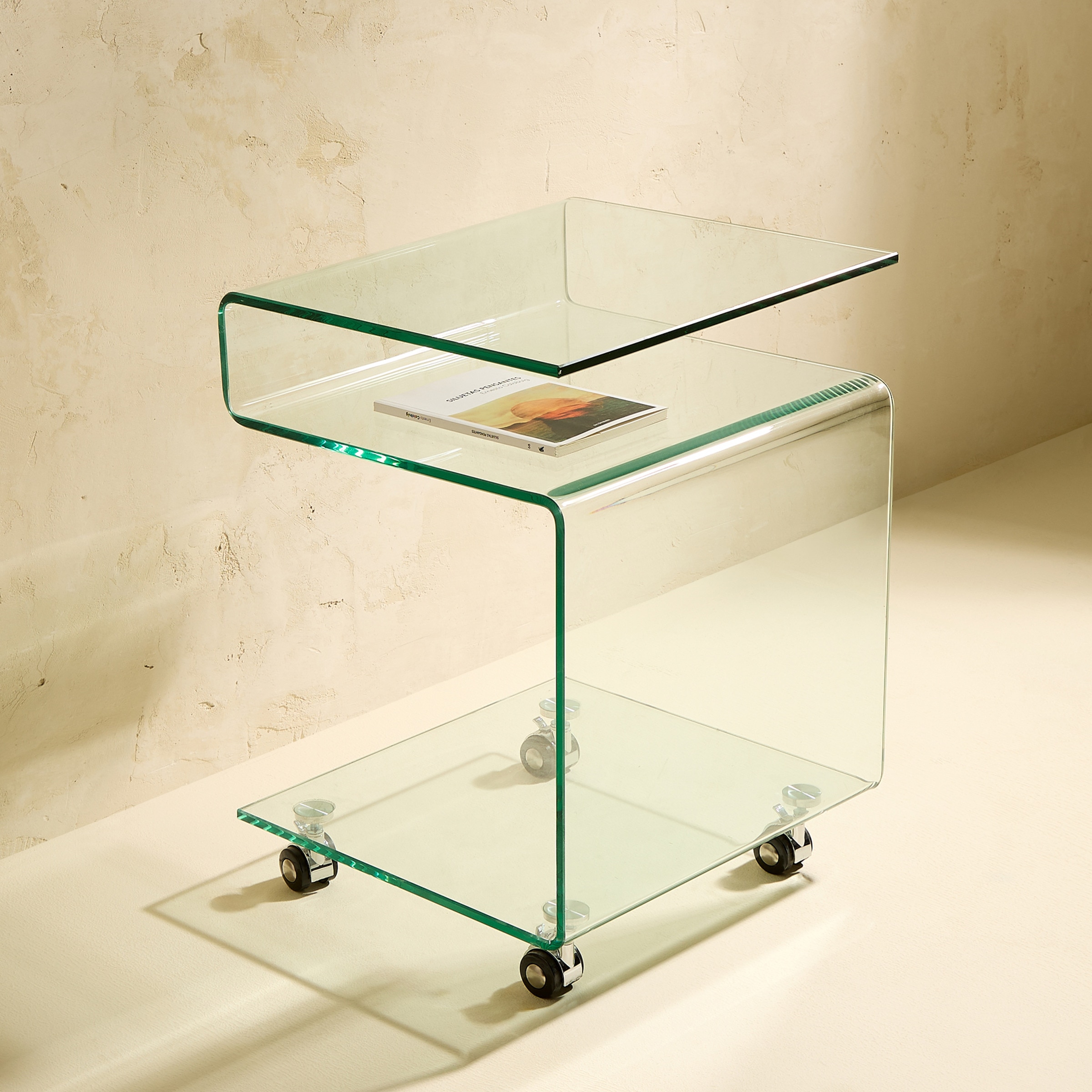 Mesa Auxiliar de Vidro com Rodas Shiny Transparente-1