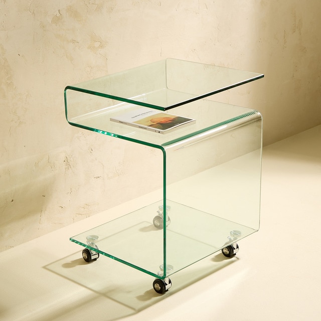 Imagem 0 de Mesa Auxiliar de Vidro com Rodas Shiny