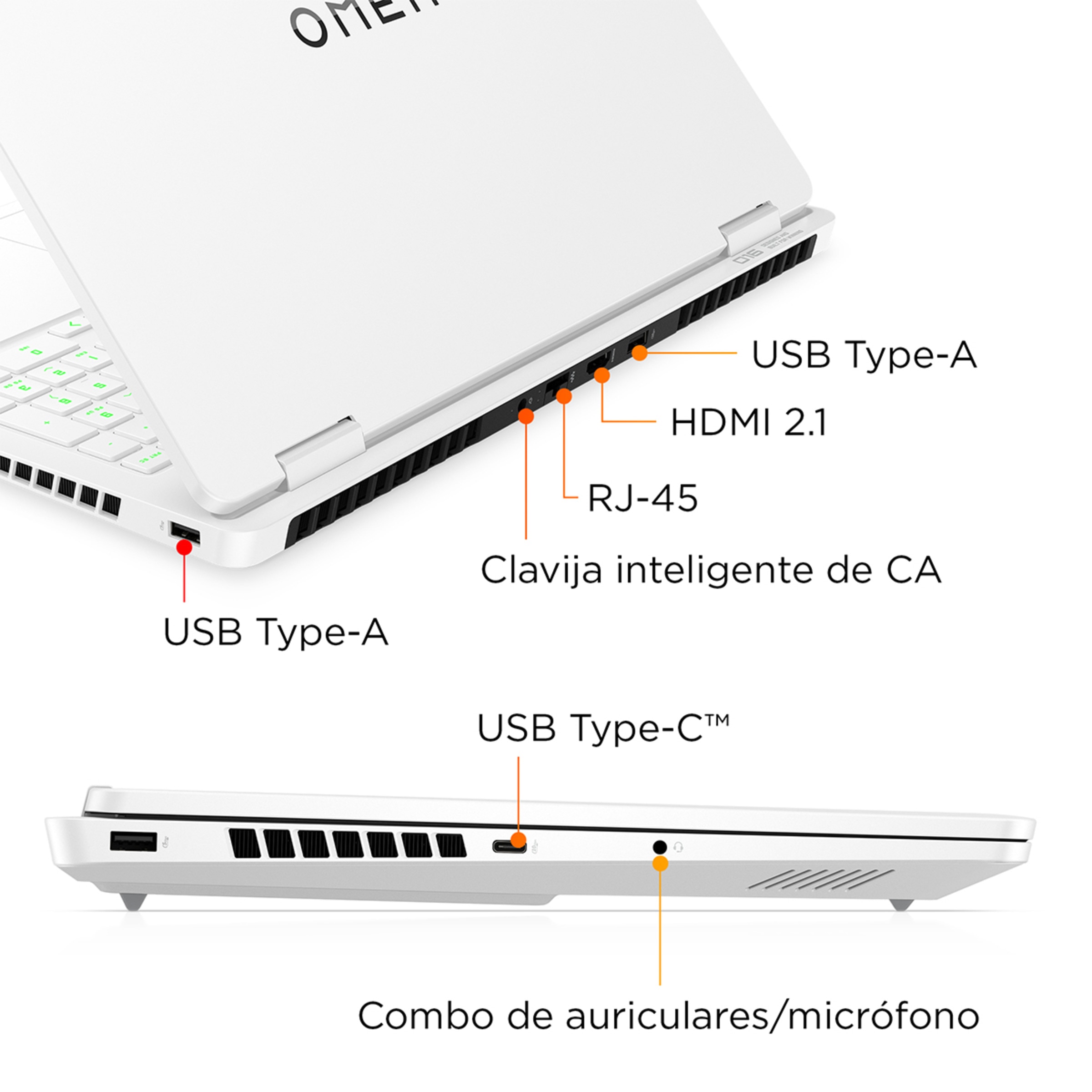 Portátil Gaming HP OMEN 16-am0020ns, Intel Core 7-240H, 32GB, 1TB SSD, Nvidia GeForce RTX 5070 8GB, 16", W11 Blanco-5