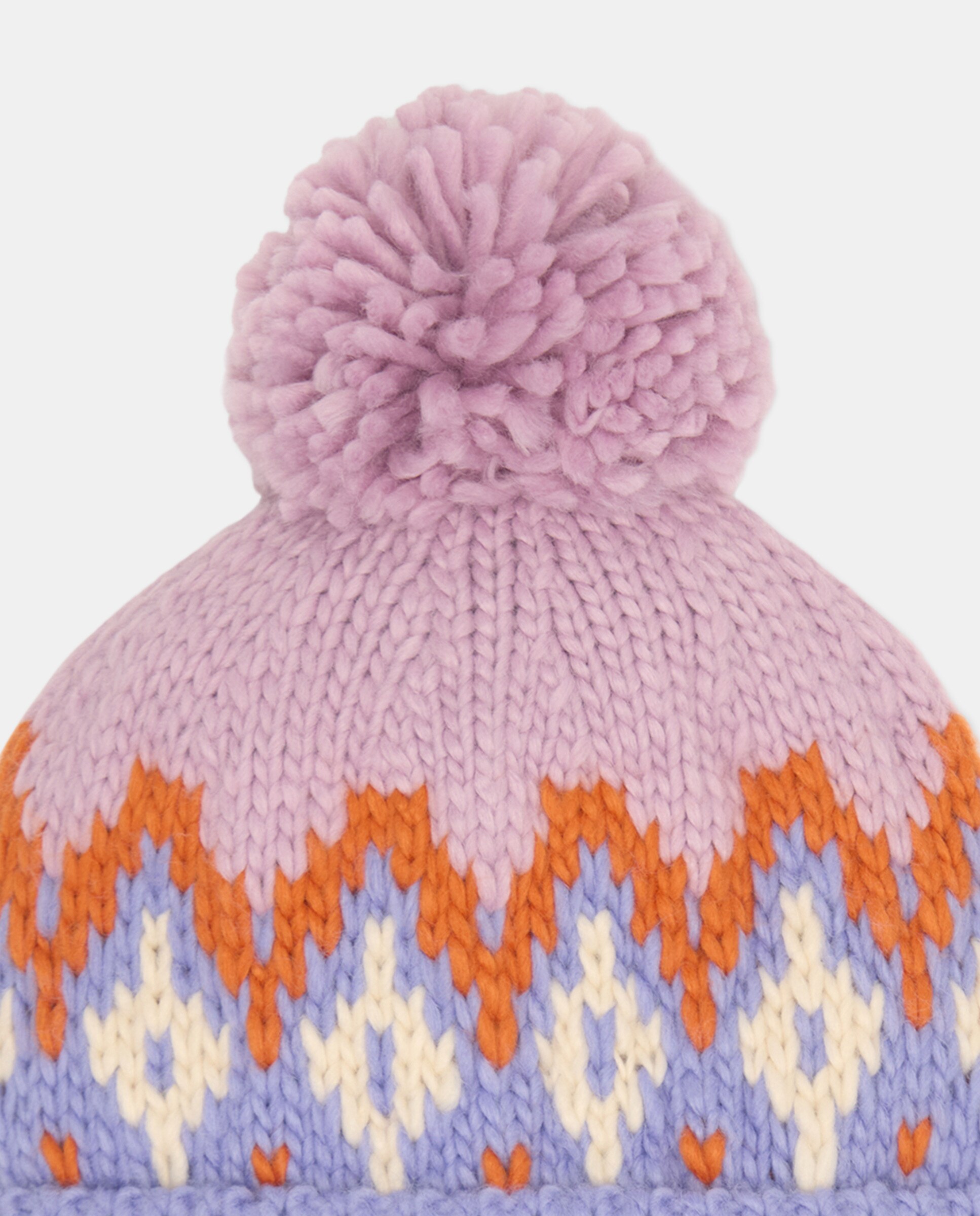 Conjunto de Gorro com Pompom e Cachecol com Rebordo Decorativo Colorido Roxo-5