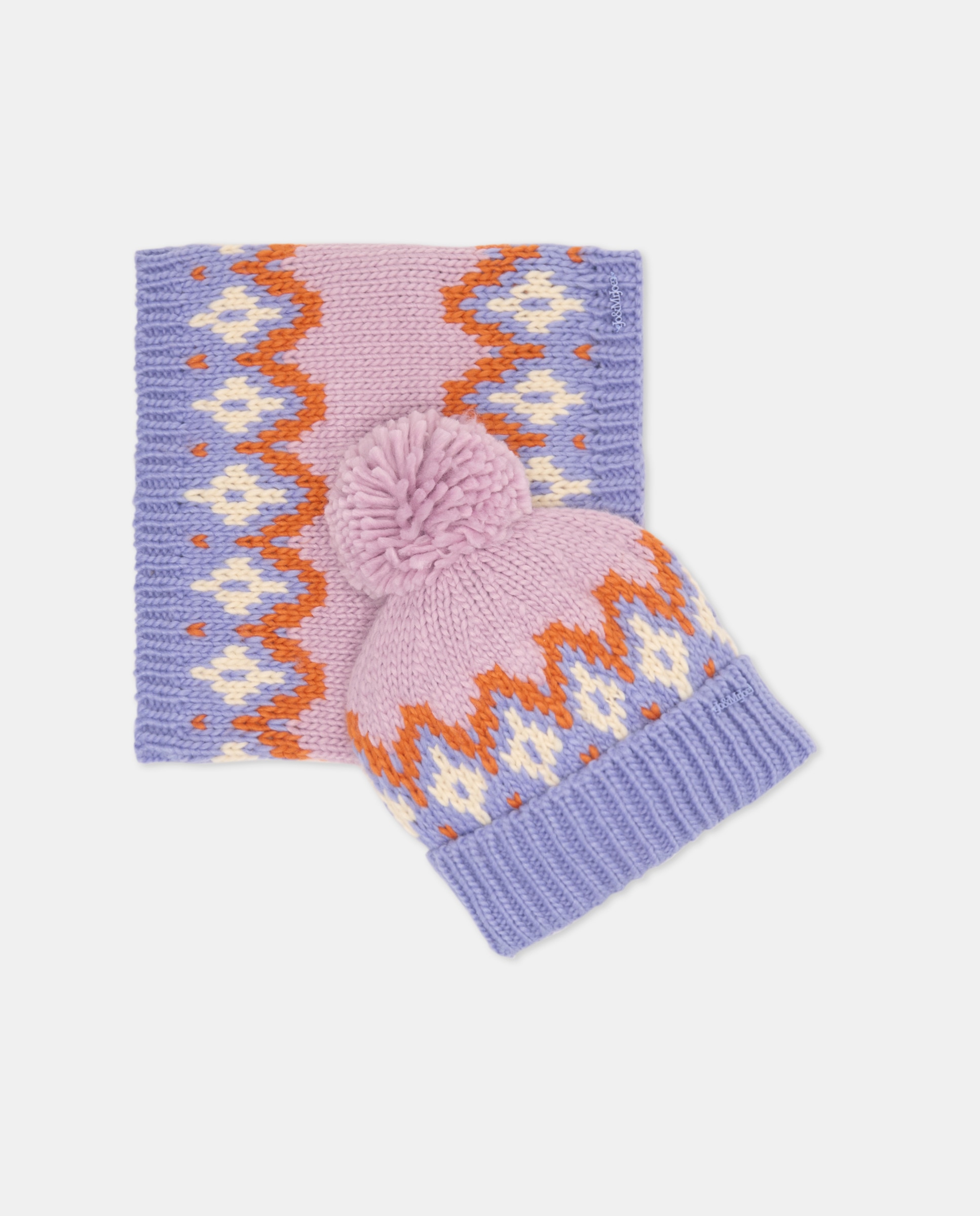 Conjunto de Gorro com Pompom e Cachecol com Rebordo Decorativo Colorido Roxo-2