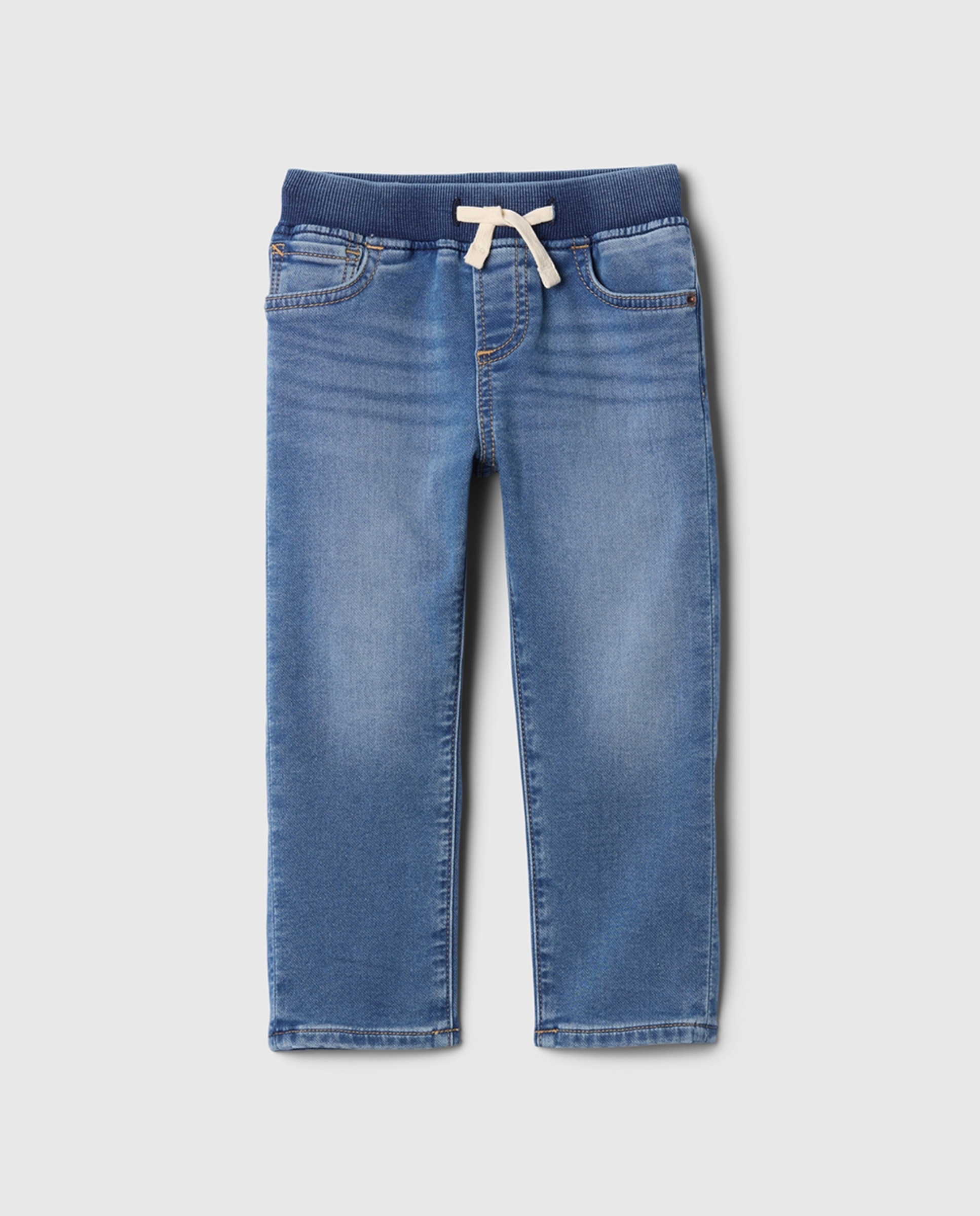 Jeans de Bebé com Lavagem e Cordão e Elástico no Cós Azul-1