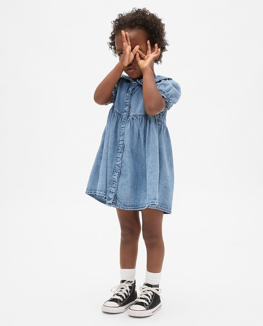 Imagem 0 de Vestido de Ganga de Bebé e Criança Pequena com Folhos