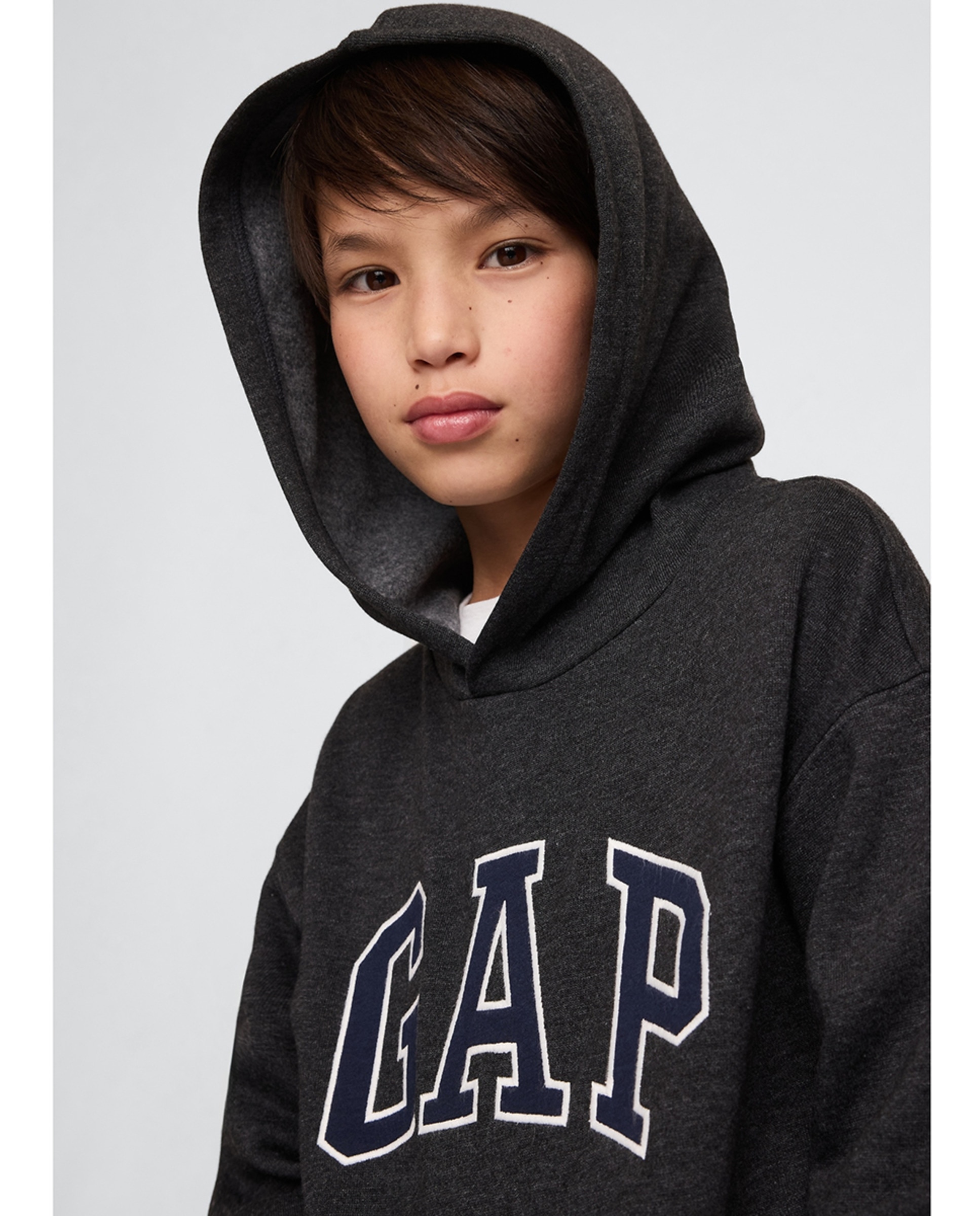 Sweatshirt com capuz e logótipo à frente Cinzento-escuro-5