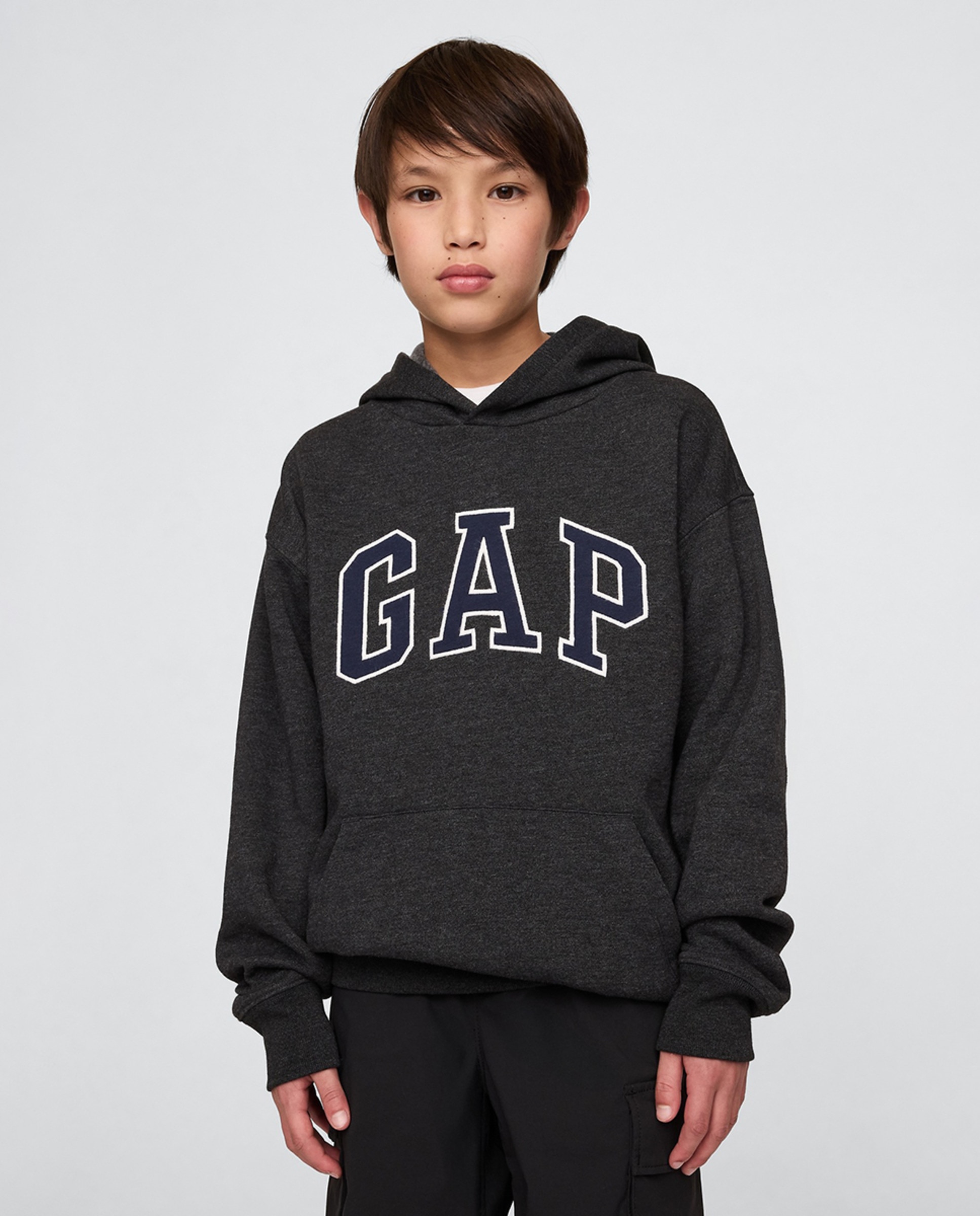 Sweatshirt com capuz e logótipo à frente Cinzento-escuro-1