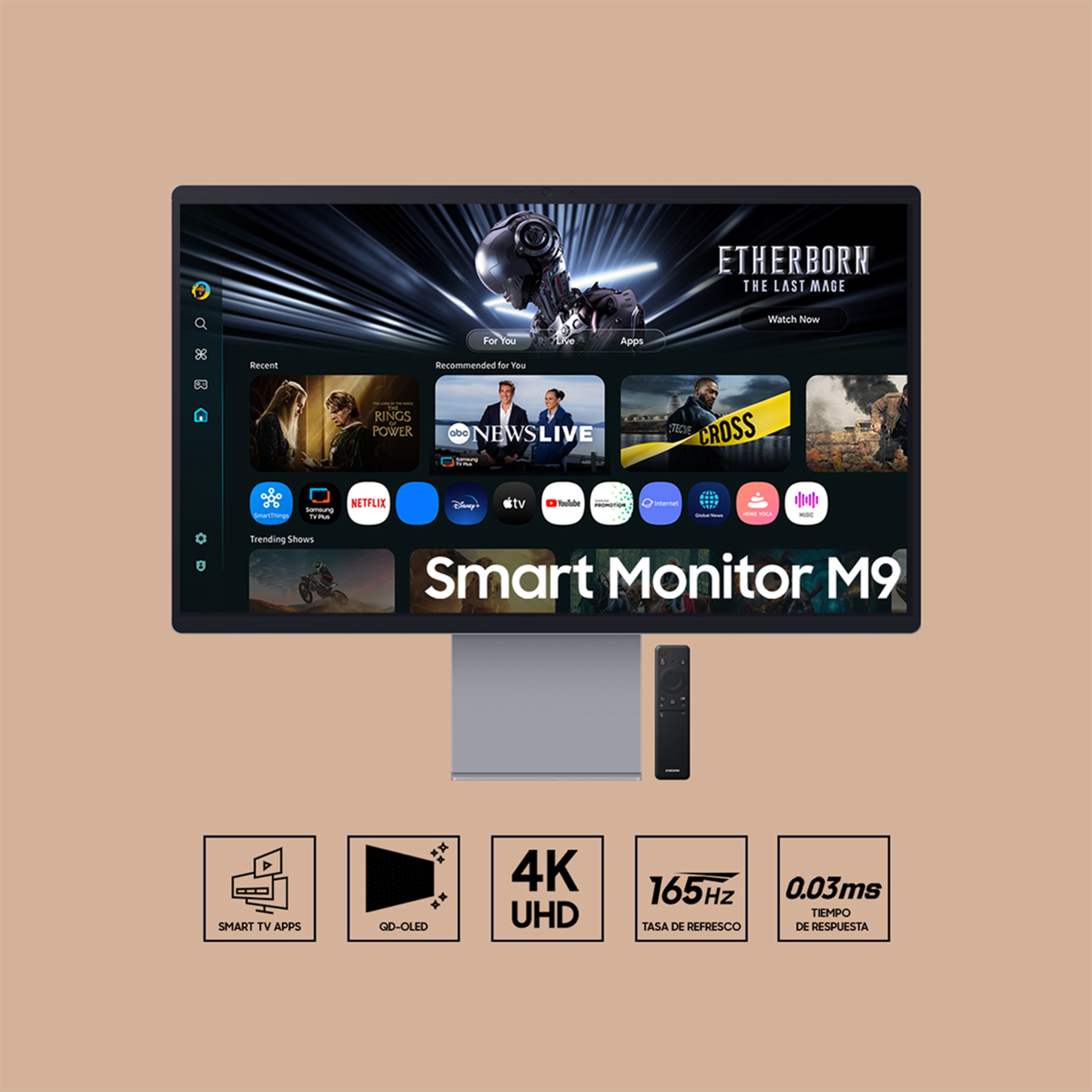Monitor Gaming 80 cm (32") Samsung Smart Monitor M9 LS32FM902SUXEN, OLED, UHD 4K, 165 Hz, 0,03 ms, FreesSync Premium Pro con altavoces Plateado carbón-8
