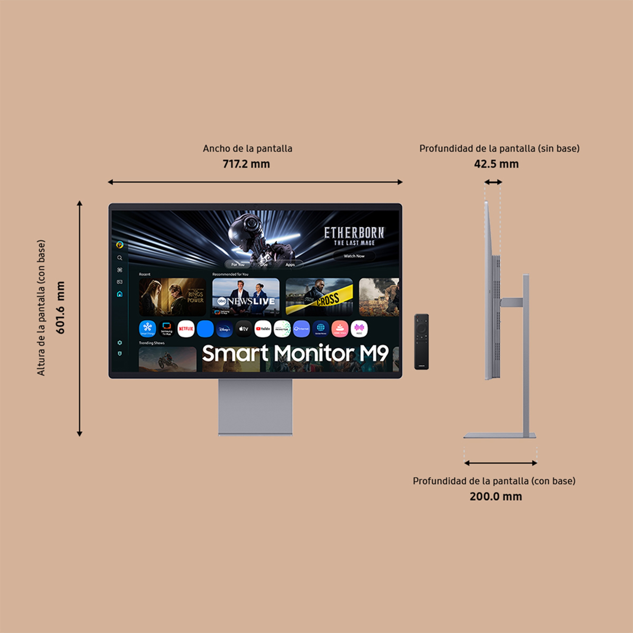 Monitor Gaming 80 cm (32") Samsung Smart Monitor M9 LS32FM902SUXEN, OLED, UHD 4K, 165 Hz, 0,03 ms, FreesSync Premium Pro con altavoces Plateado carbón-2