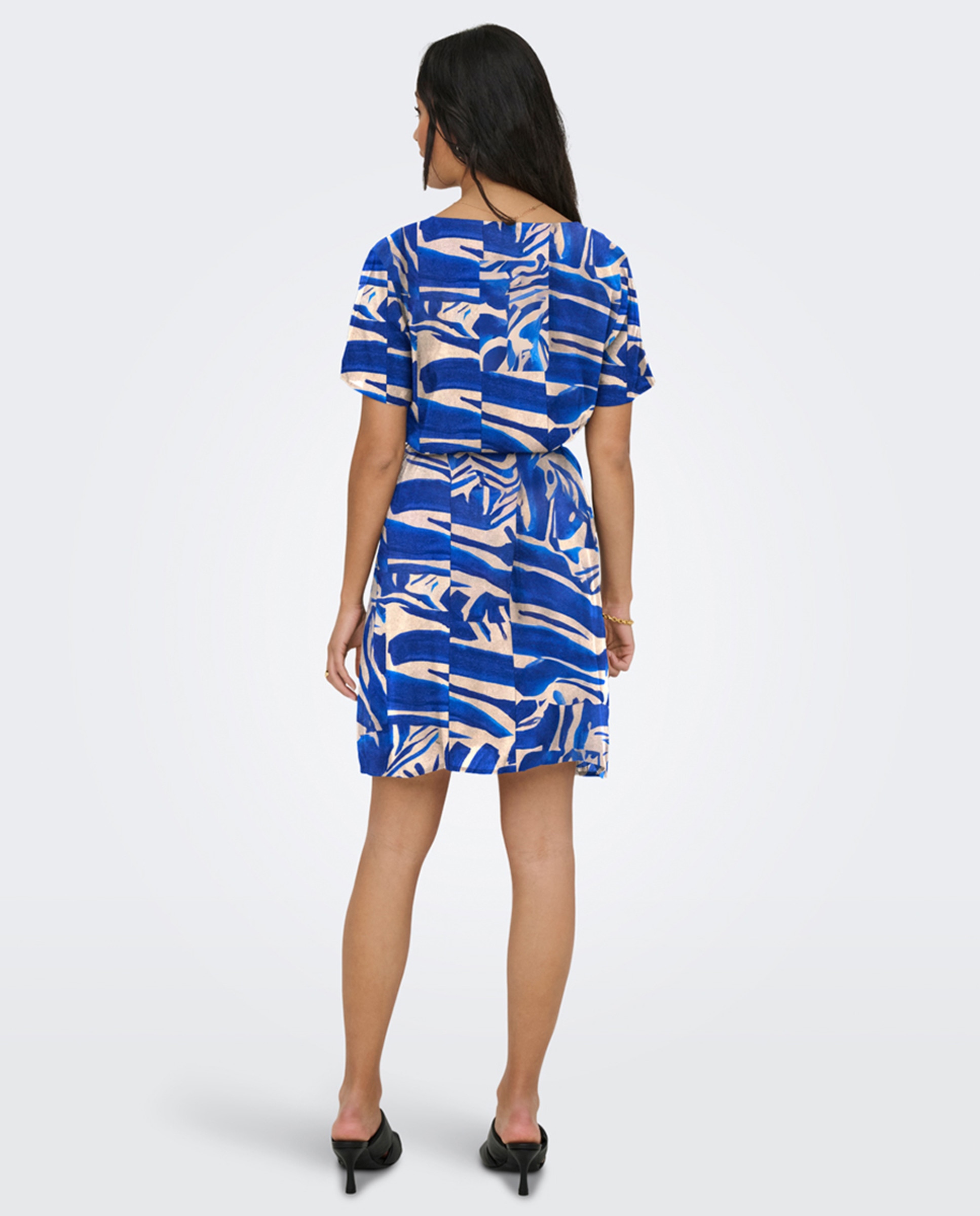 Vestido Curto de Manga Curta com Estampado Azul-índigo-2