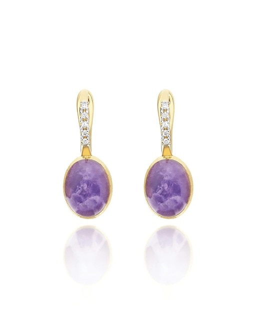 Imagem 0 de Brincos "Boules" Violetta Ciliegine em Ouro, Diamantes, Lepidolite e Madrepérola (small)