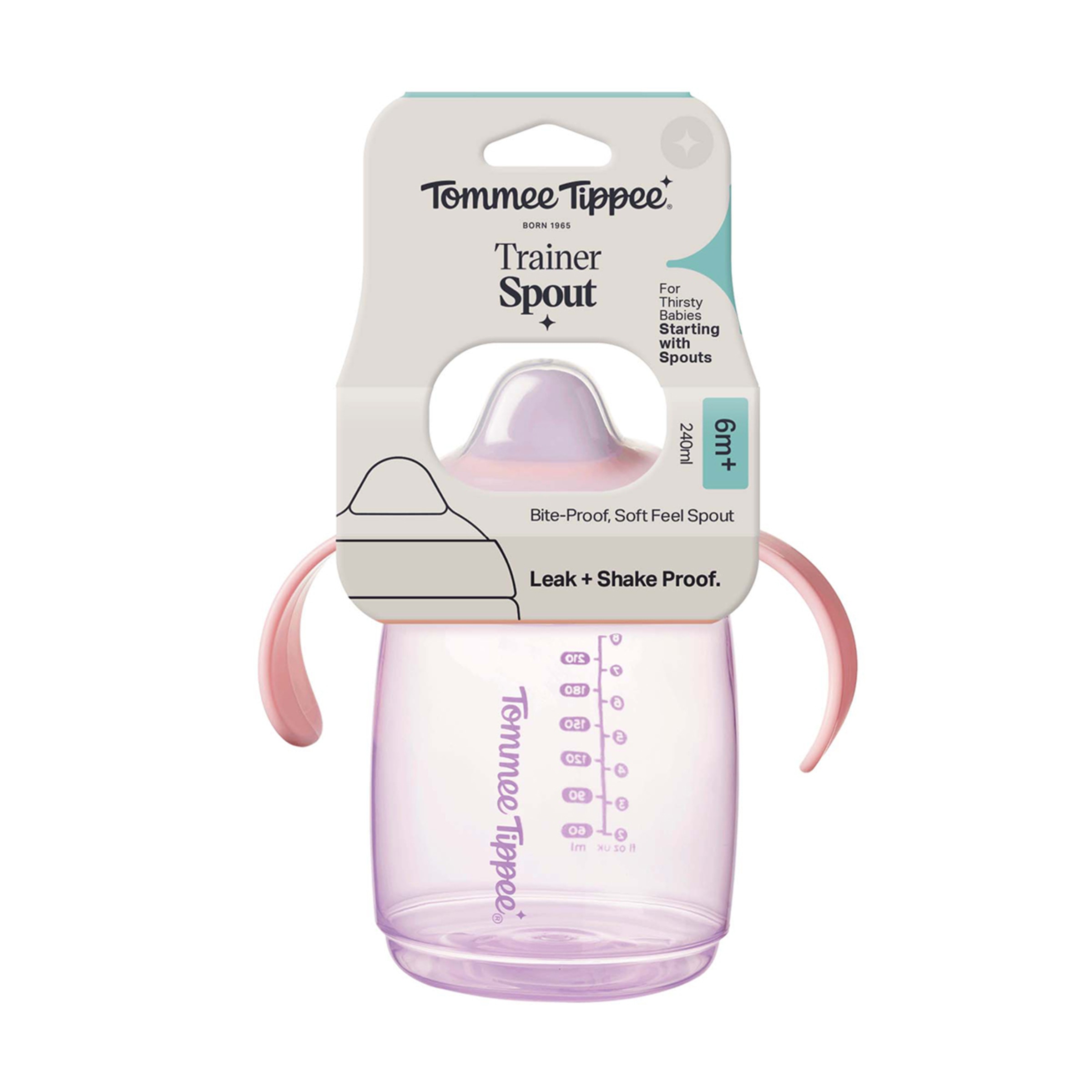 Taza aprendizaje Tommee Tippee trainer Spout 240ml, 6 meses Rosa claro-5