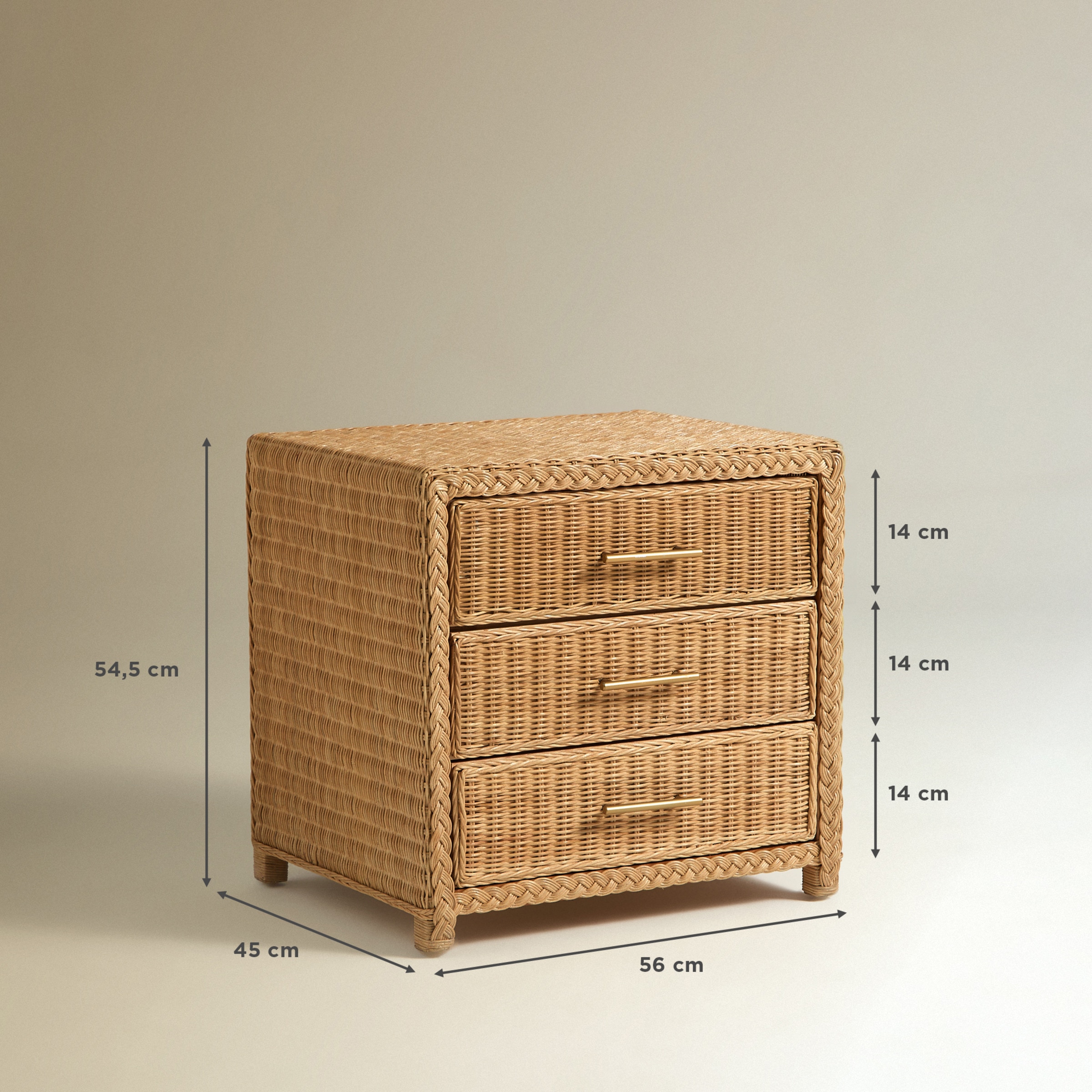 Mesa de Cabeceira de Rotim com 3 Gavetas Brook Natural-11