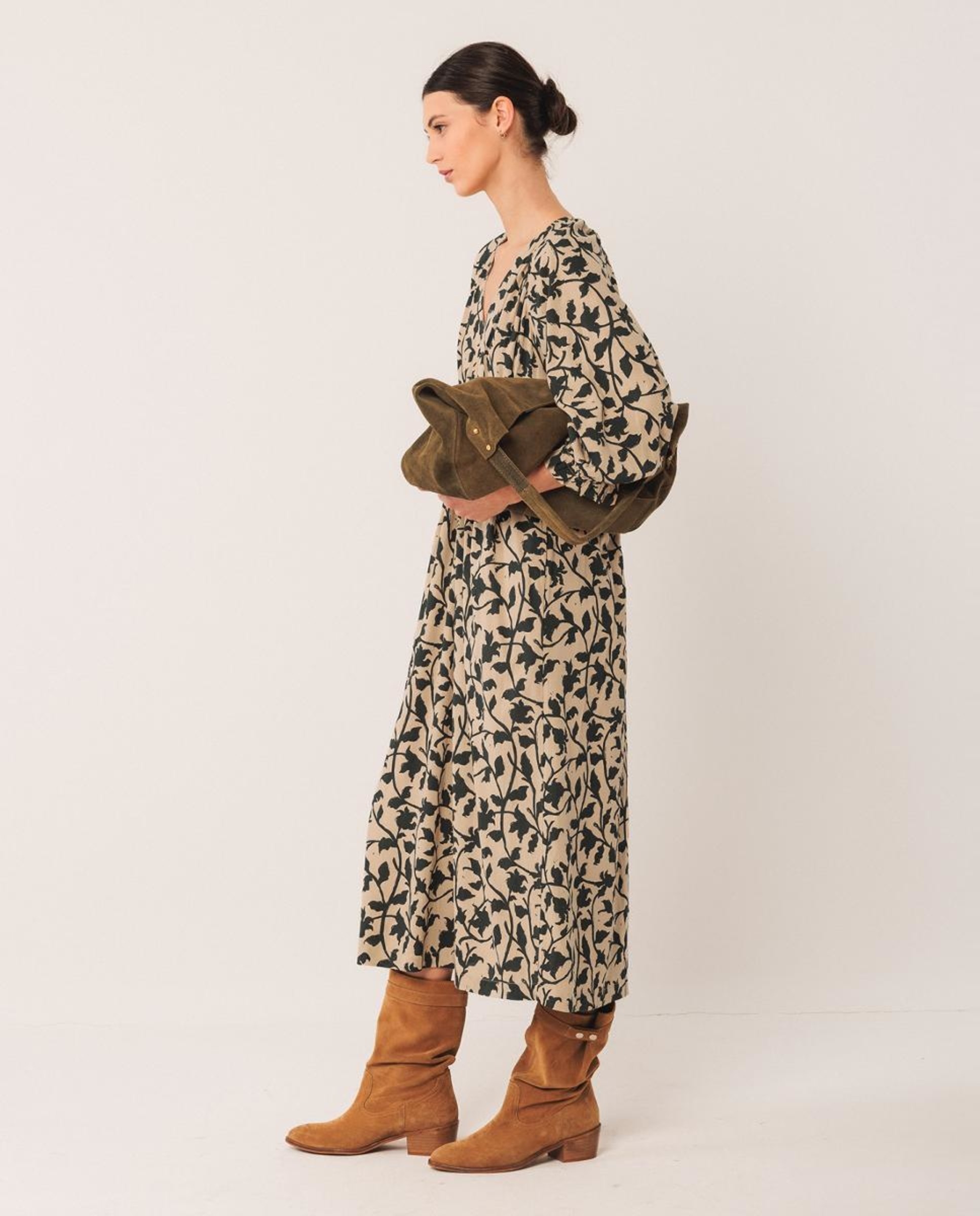 Vestido Maxi de Alças com Decote Quadrado Bege-5