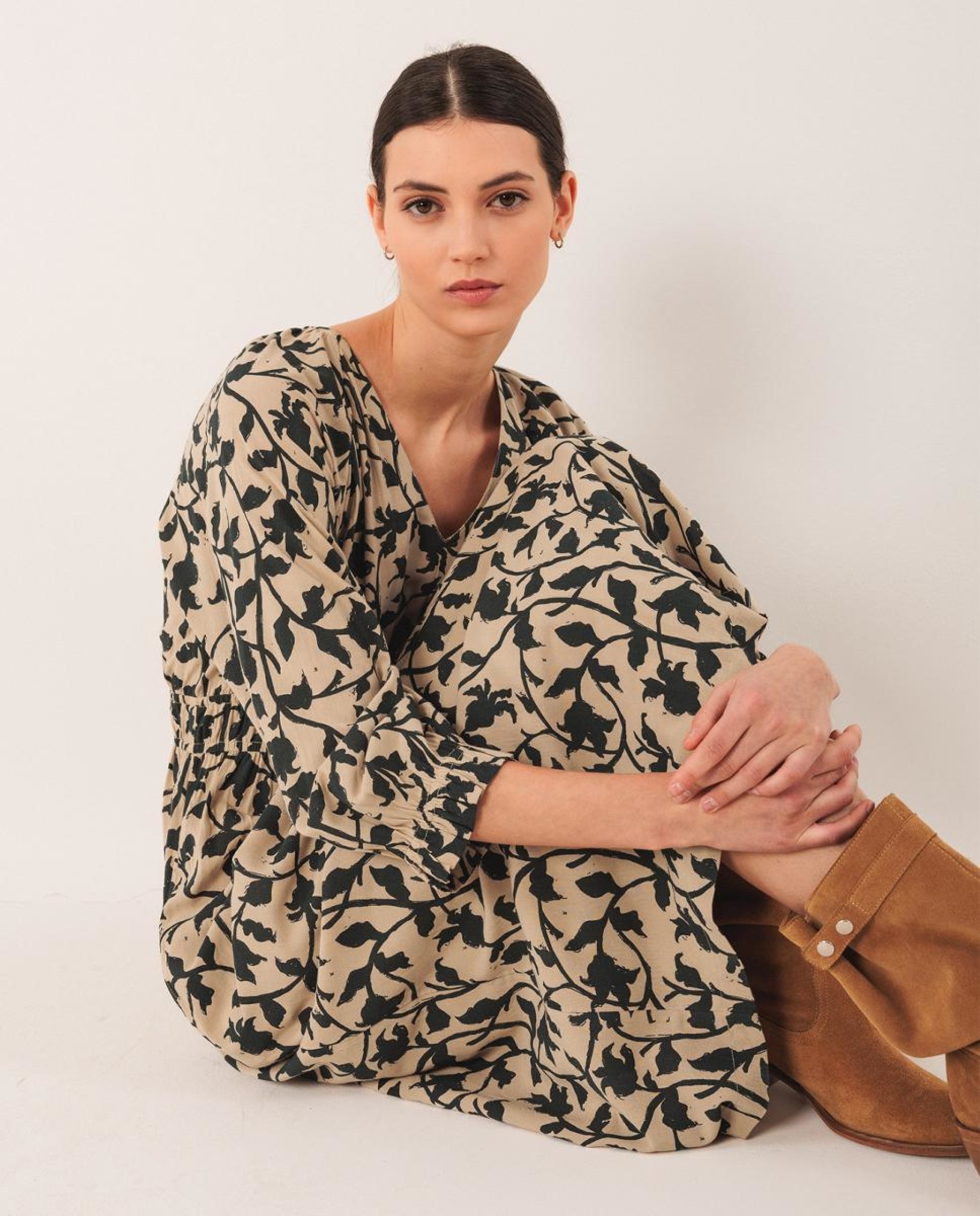 Vestido Maxi de Alças com Decote Quadrado Bege-3