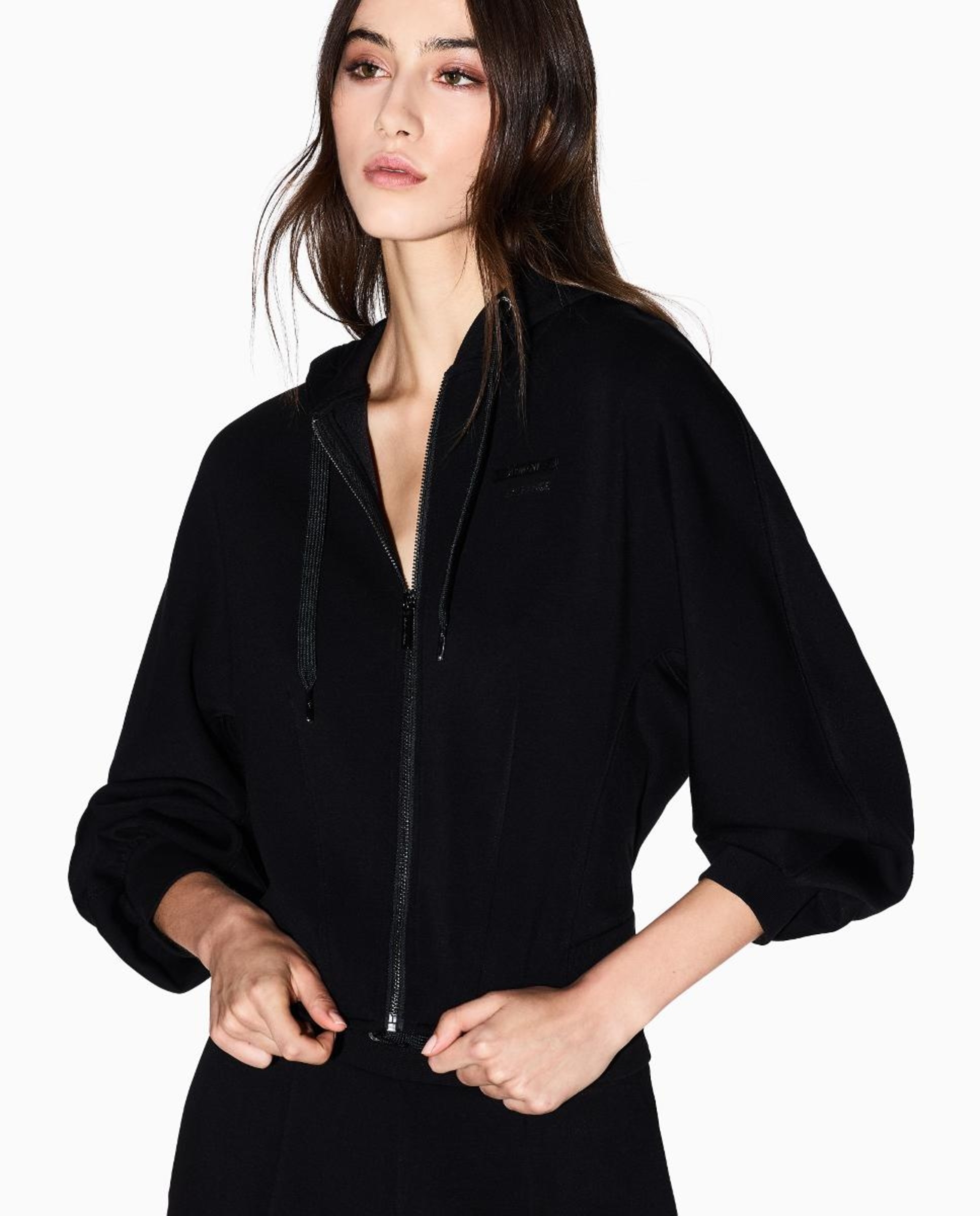 Sweatshirt com Capuz e Fecho de Correr Preto-3