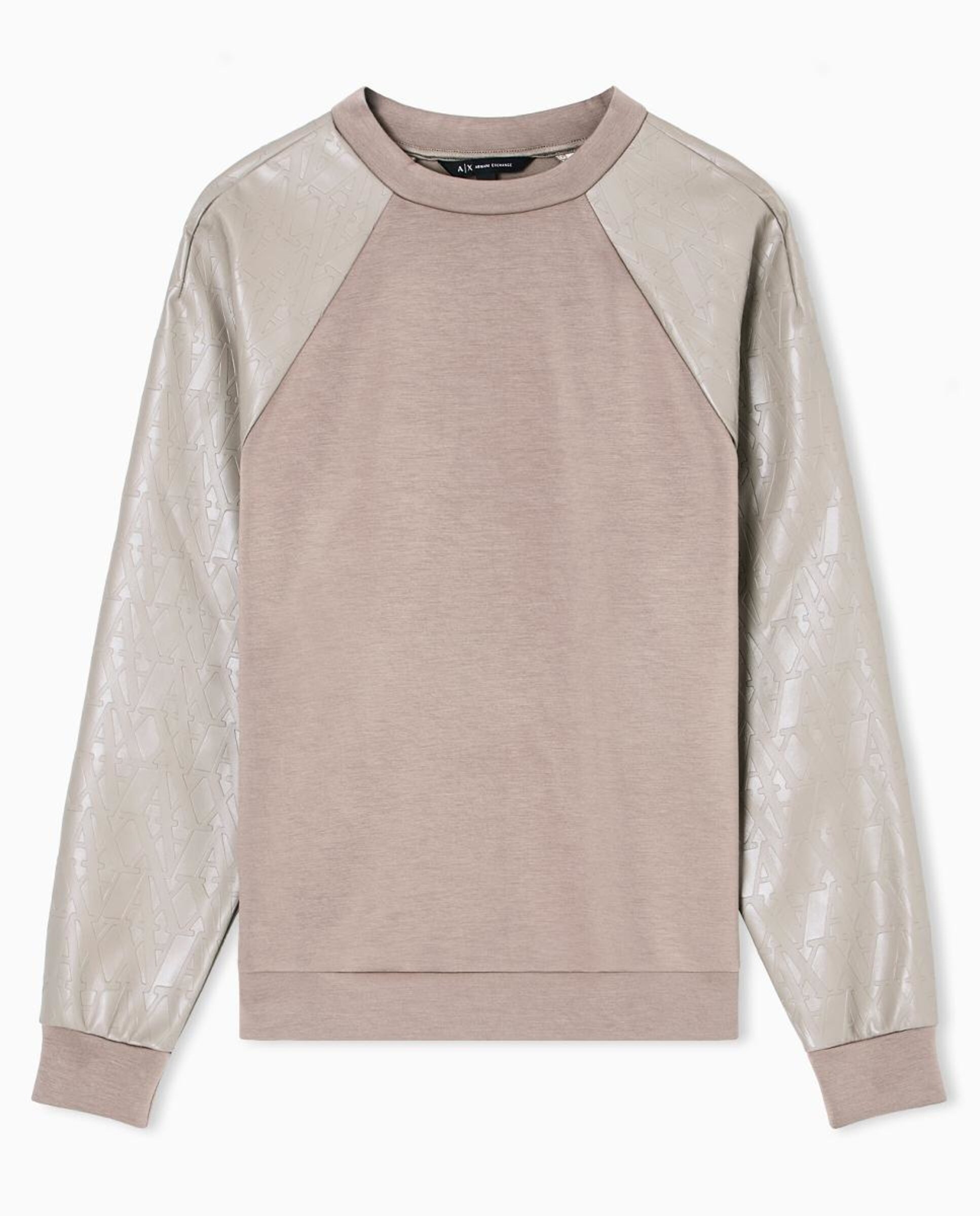 Sweatshirt de Decote Redondo e Mangas em Ecopele com Multilogótipos Taupe-4
