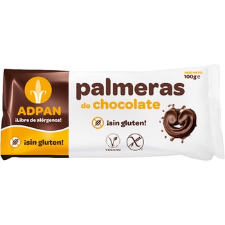 palmeras de chocolate sin gluten y veganas envase 100 g - Adpan