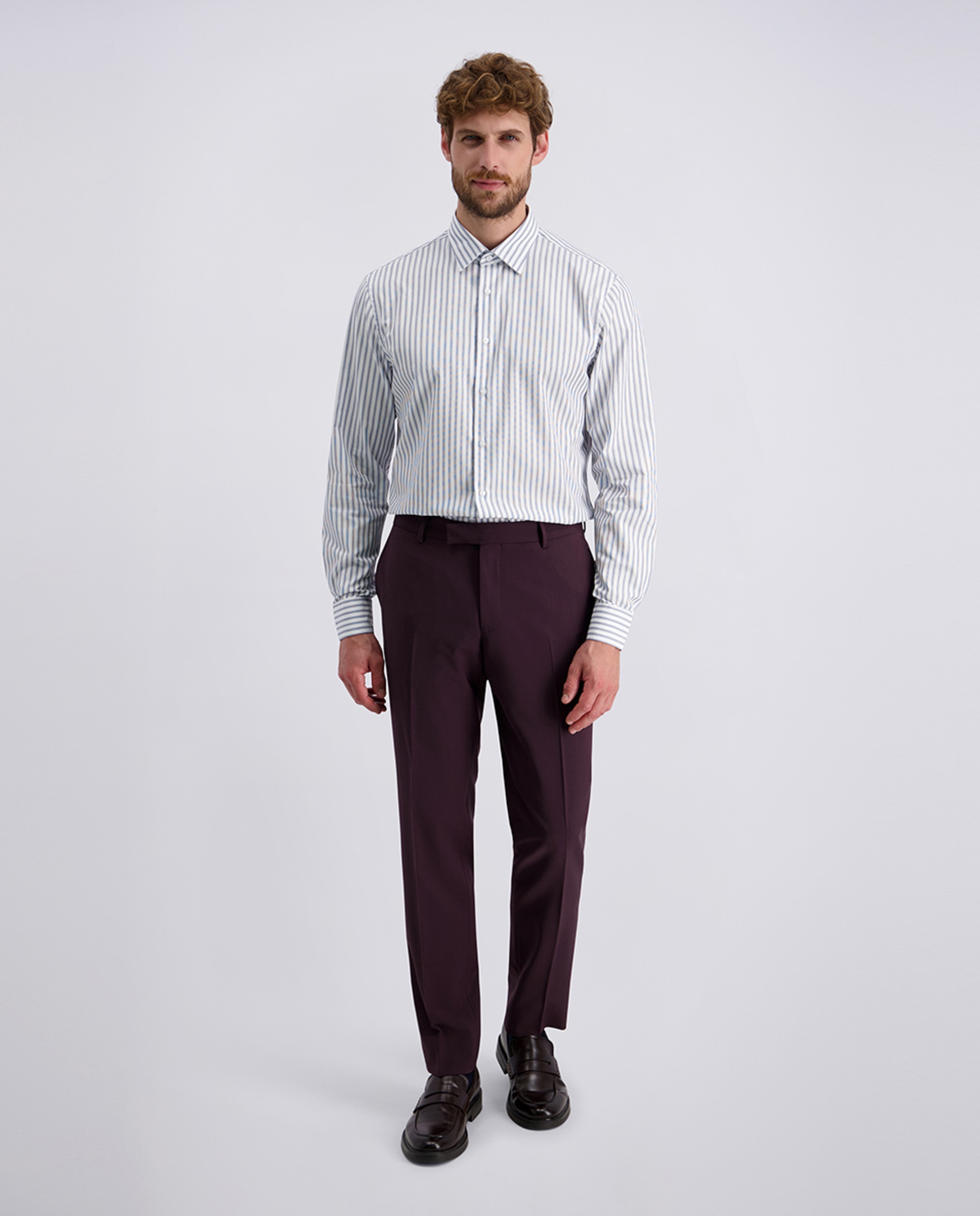 Camisa Clássica Modern Fit com Estampado às Riscas - Azul Azul-marinho-7