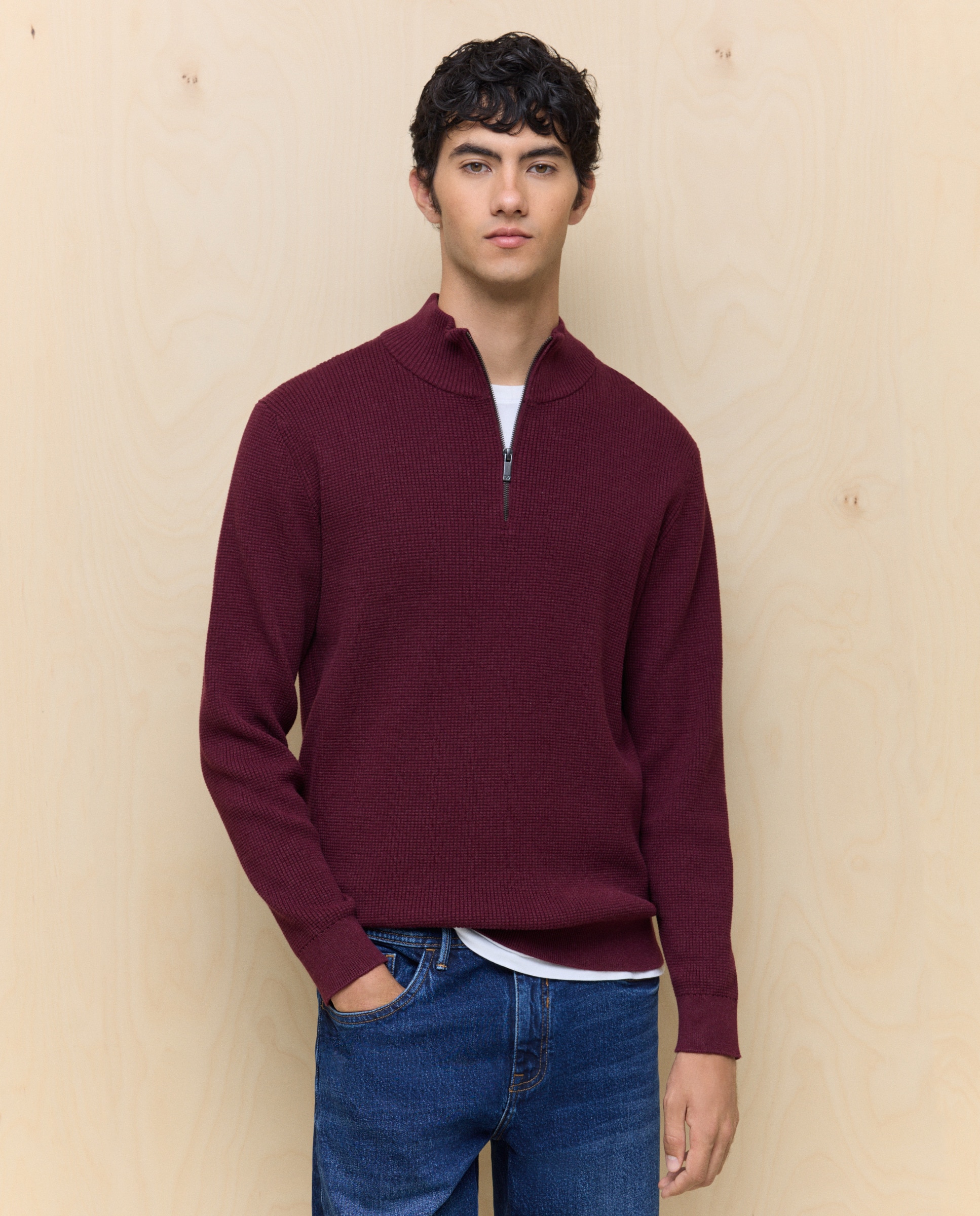Camisola de Malha com Gola com Fecho de Correr Bordeaux-2
