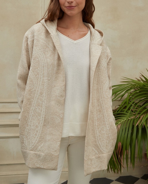 Imagen 0 de Abrigo de mujer corto capucha jacquard paisley