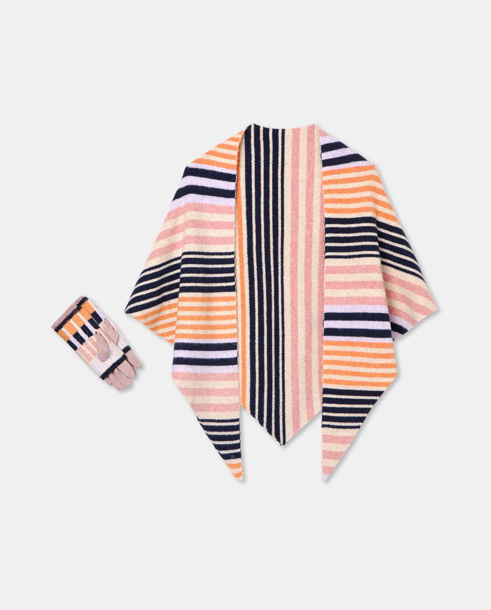 Conjunto de Cachecol em Bico e Luvas às Riscas - Multicolor Roxo-2