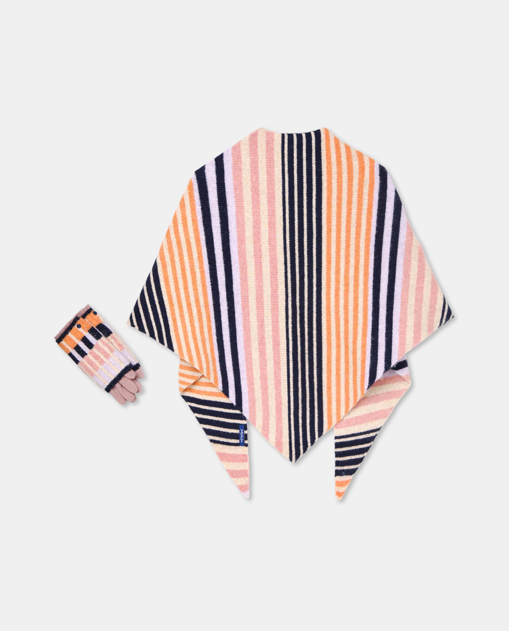 Conjunto de Cachecol em Bico e Luvas às Riscas - Multicolor Roxo-3