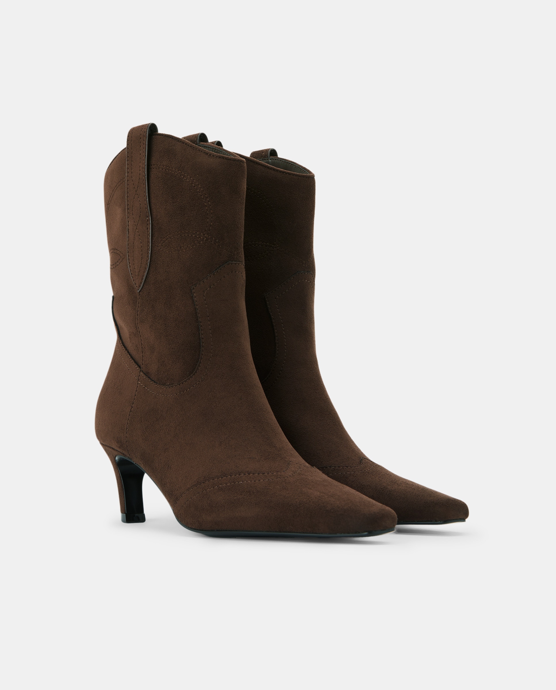 Botins de Salto com Pespontos Chocolate-2