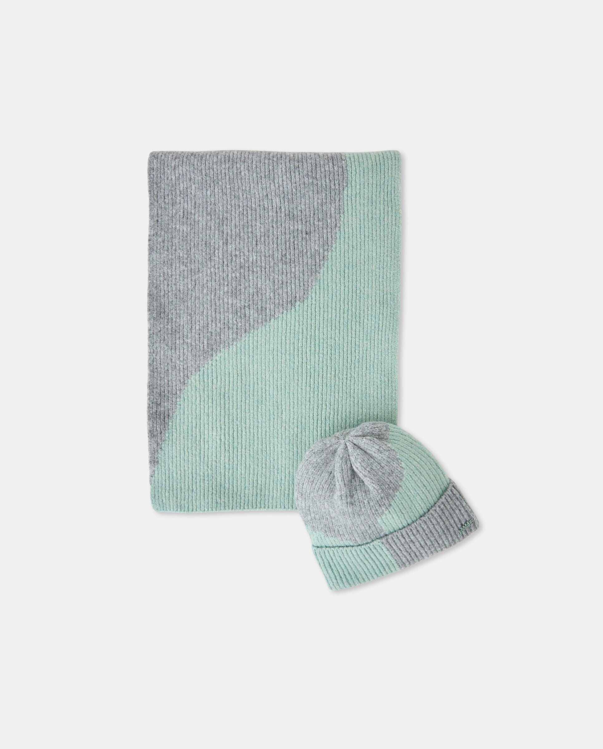 Conjunto de Gorro e Cachecol Bicolor com Ondas Verde-2