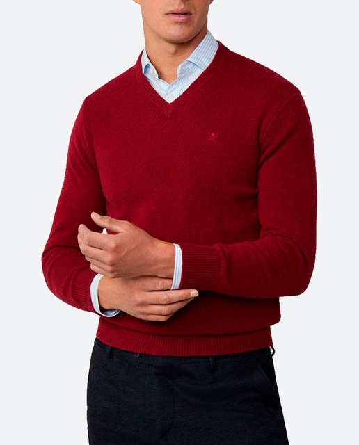 Imagen 0 de Jersey de lana de hombre con cuello pico y logo al tono tallas grandes