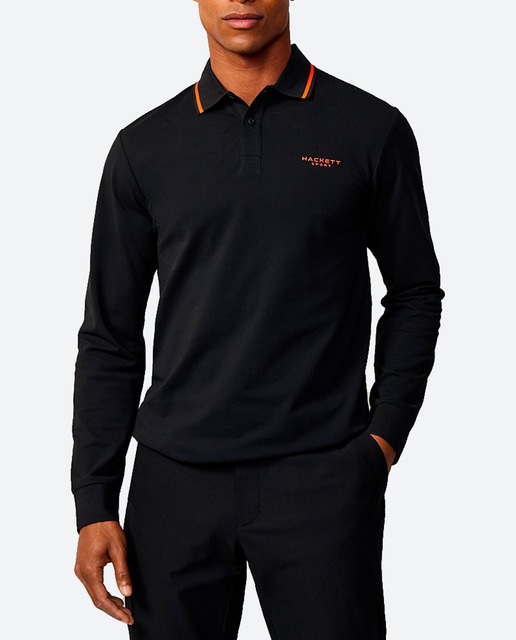 Imagen 0 de Polo de hombre de manga larga negro tallas grandes