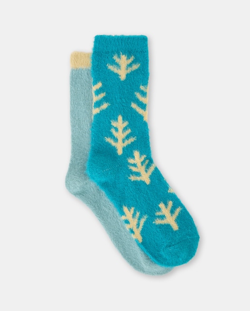 Imagem 0 de Pack de 2 Pares de Meias - Liso/Estampado de Folha e Liso