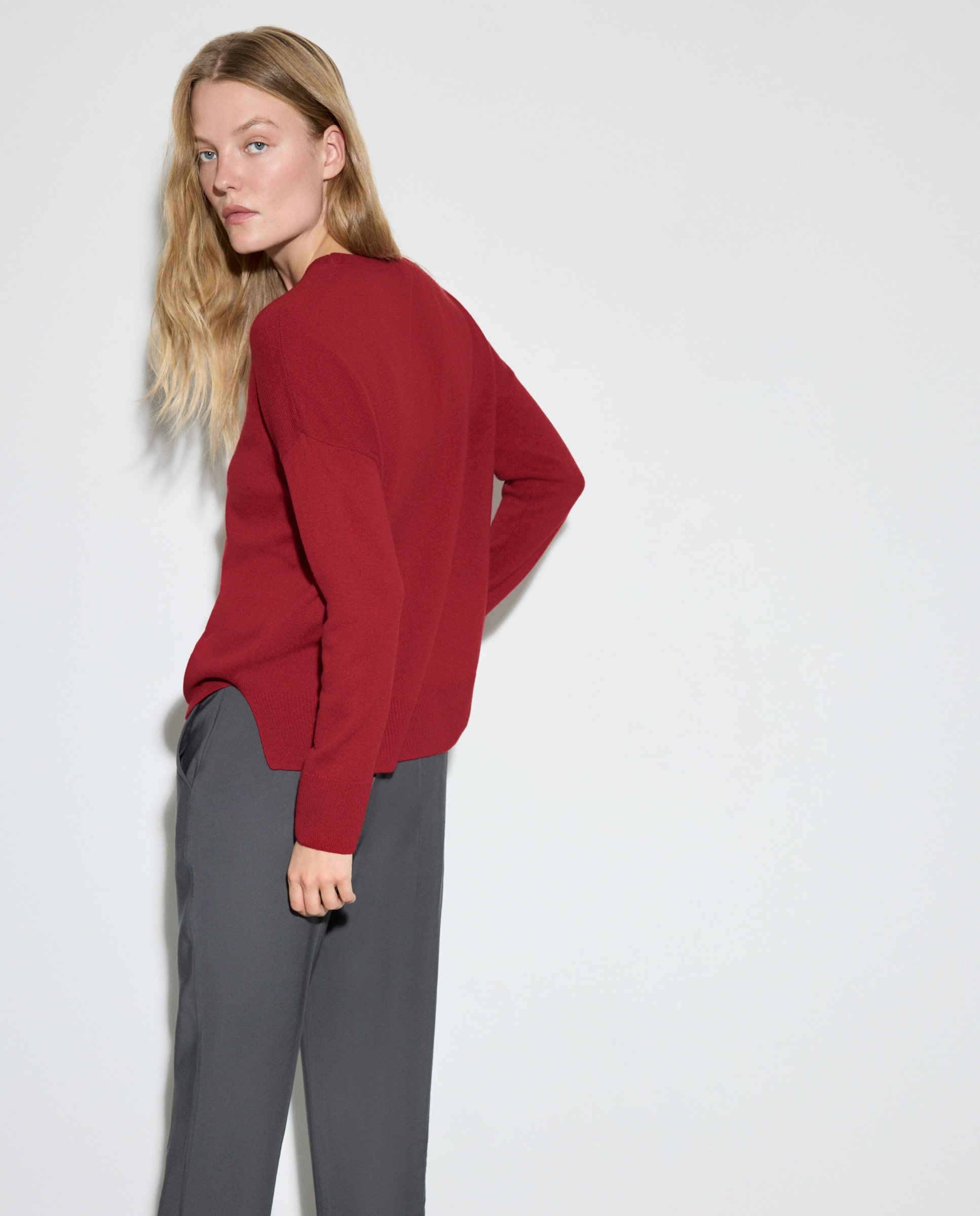 Camisola de Malha de Lã e Caxemira com Decote Redondo Bordeaux-3