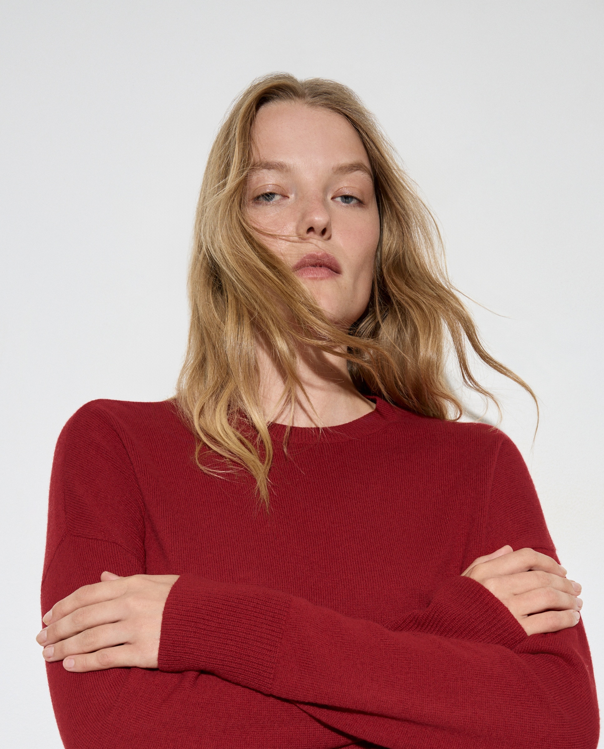 Camisola de Malha de Lã e Caxemira com Decote Redondo Bordeaux-2