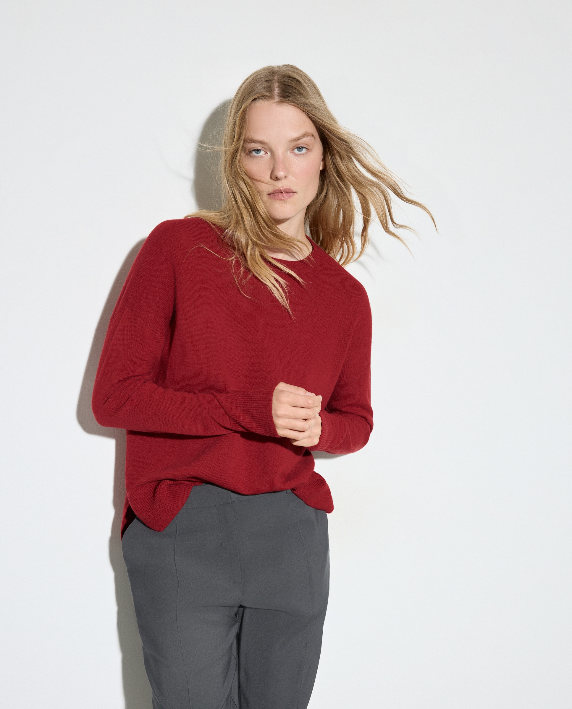 Camisola de Malha de Lã e Caxemira com Decote Redondo Bordeaux-5