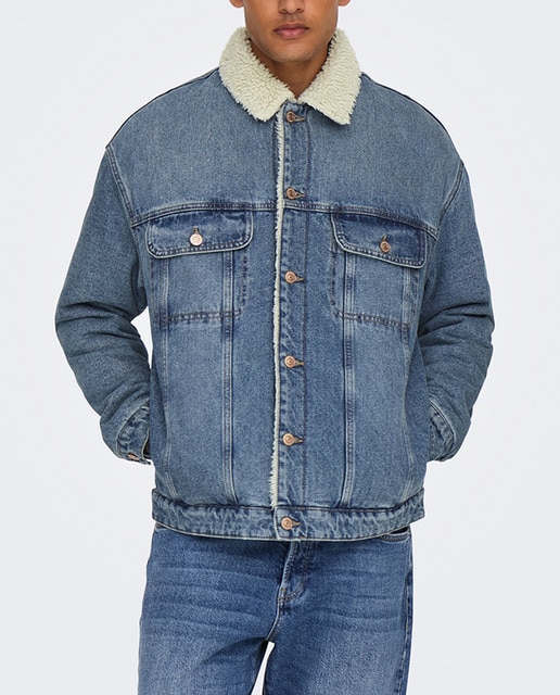 Imagen 0 de Chaqueta vaquera de hombre con cuello felpado 100% algodón