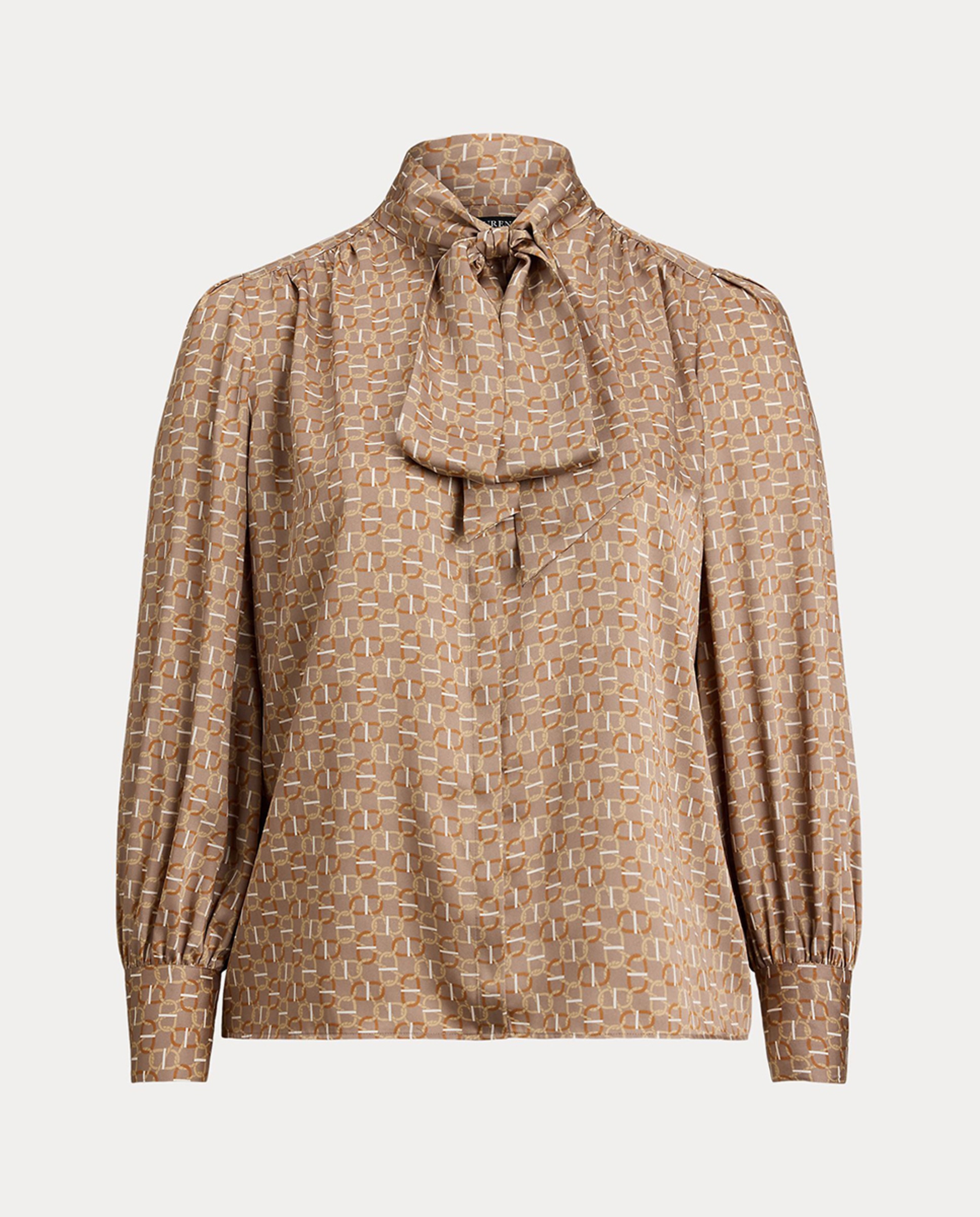 Blusa com laço no colarinho Castanho-claro-9