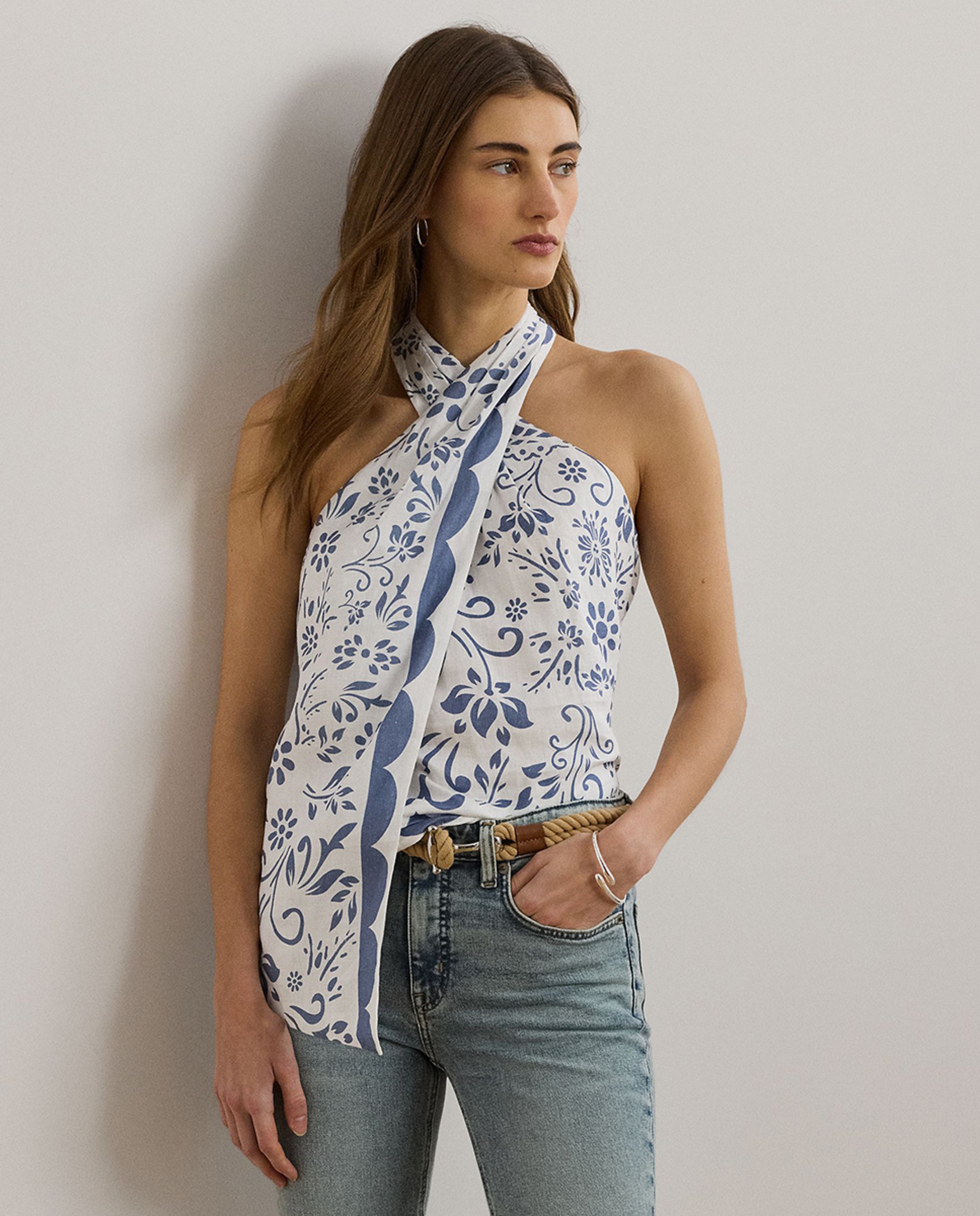Blusa de Linho com Gola Halter Branco-1